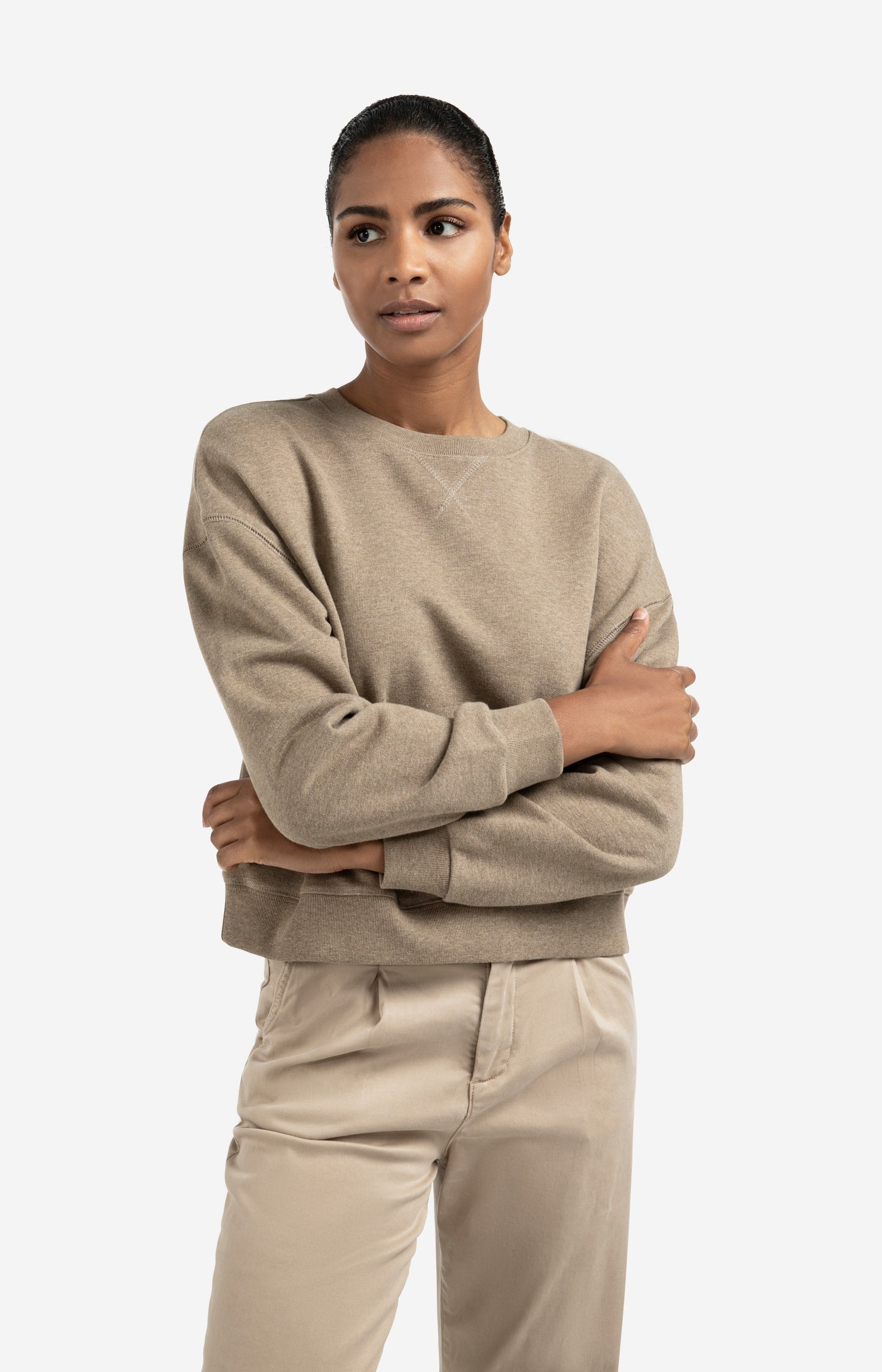 Sweater with round neck and dropped shoulders