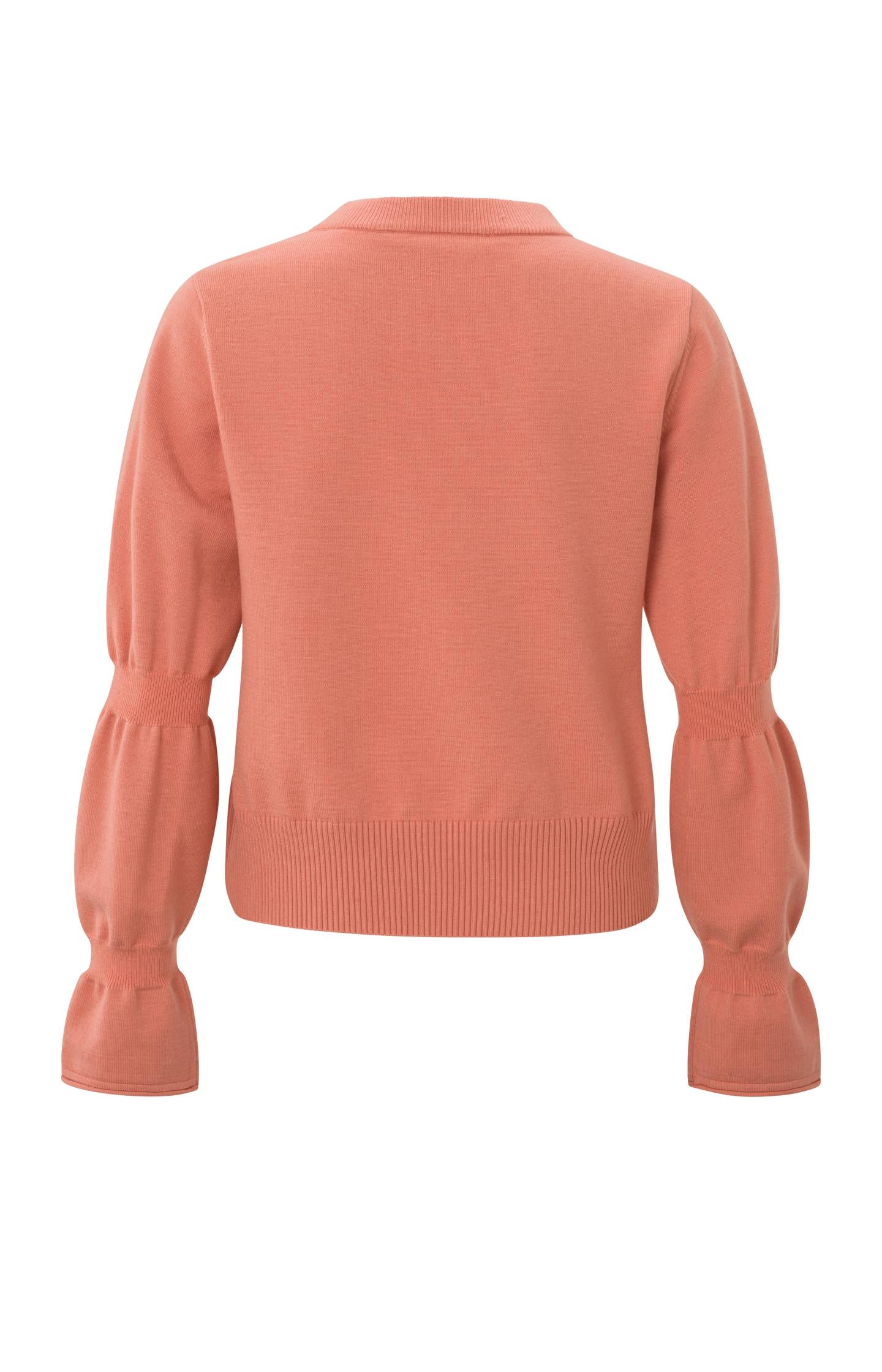 Sweater with round neck and long double puff sleeves