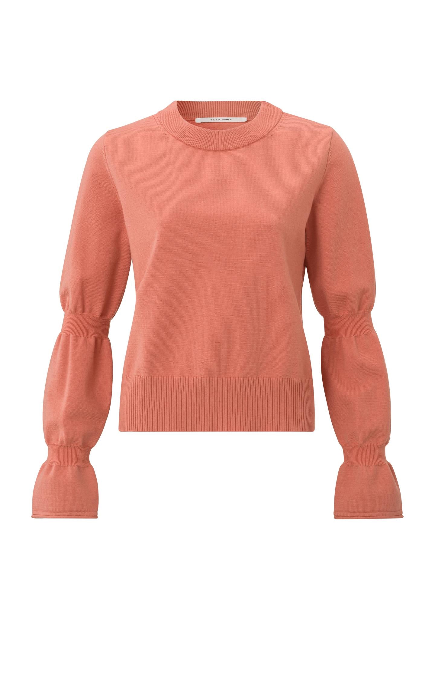 Sweater with round neck and long double puff sleeves - Type: product