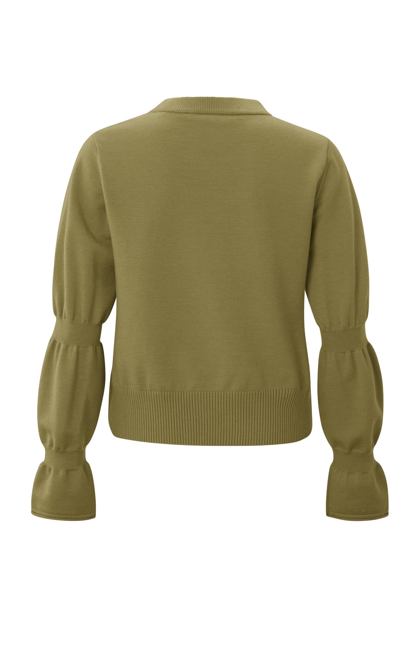 Sweater with round neck and long double puff sleeves