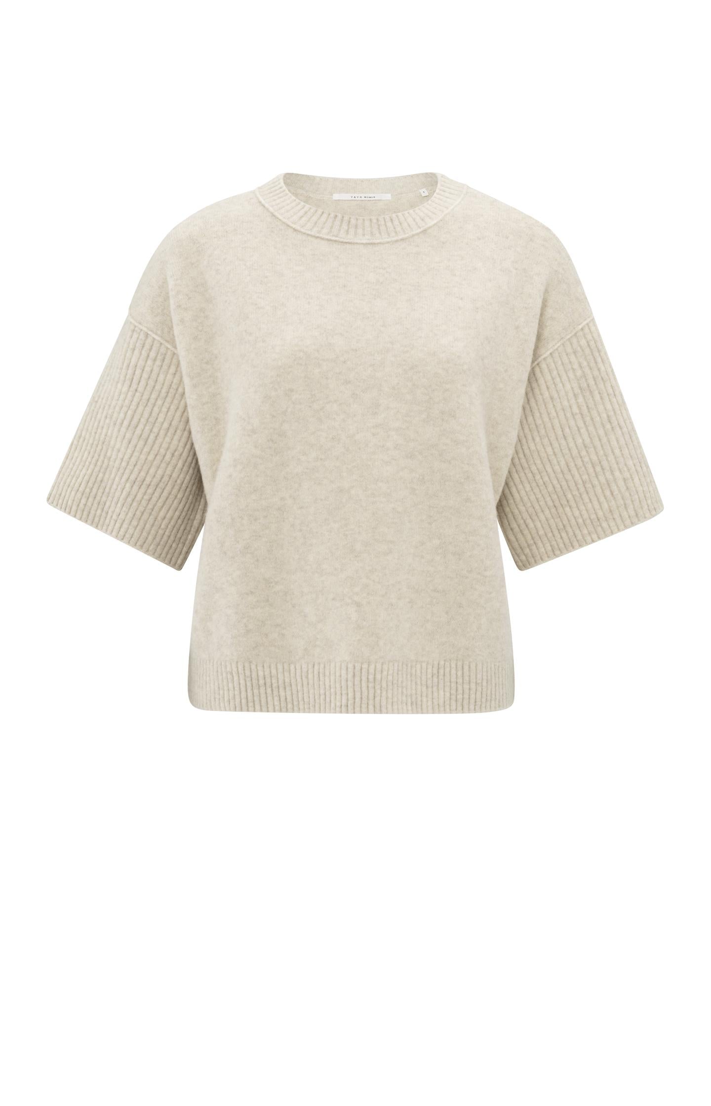 Sweater with round neck and short ribbed sleeves - Type: product