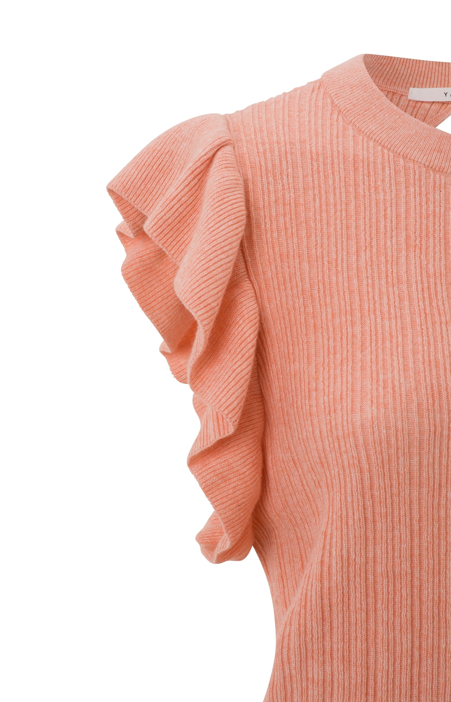 Sweater with round neck, ruffled cap sleeves and back detail