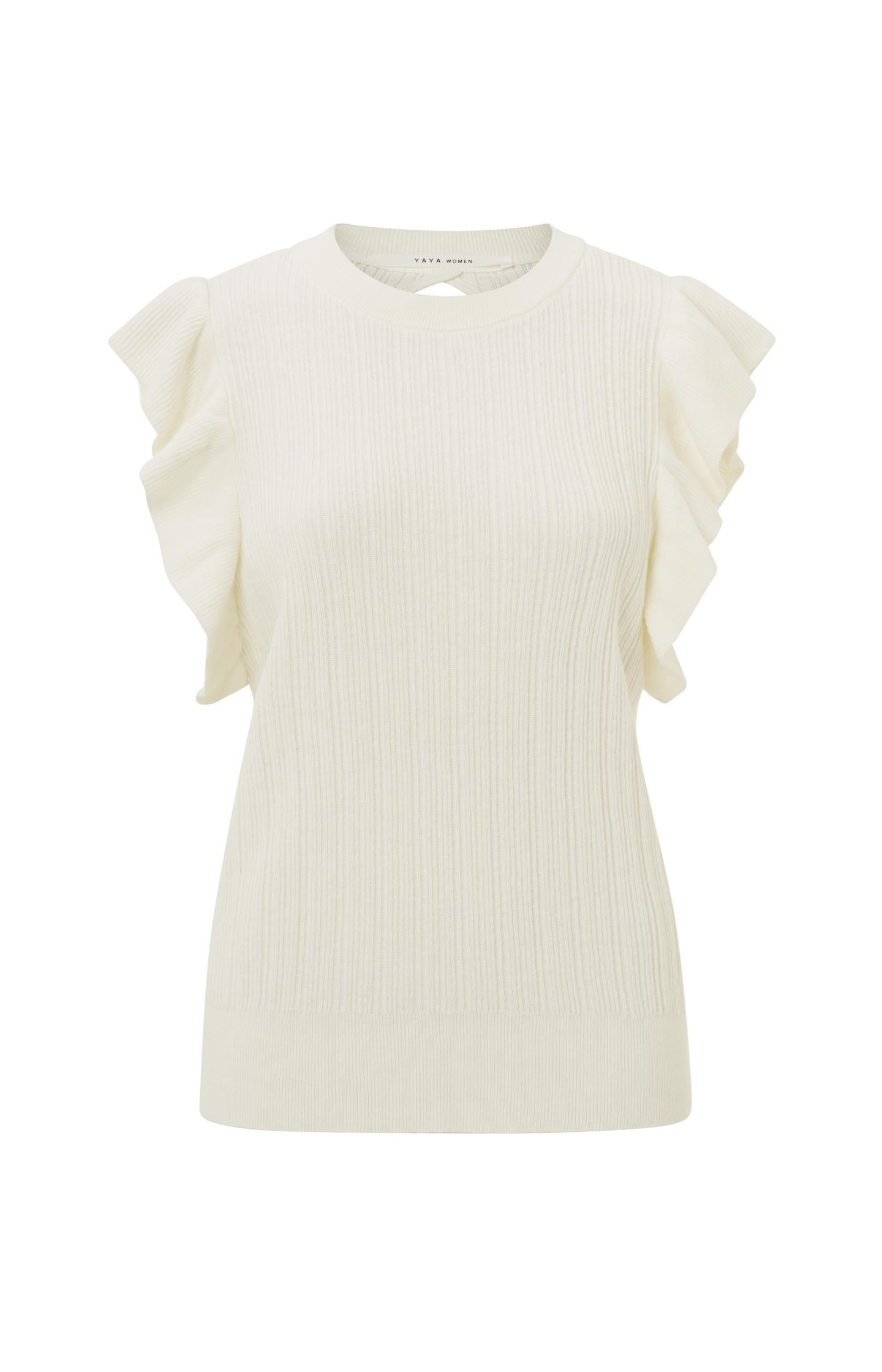 Sweater with round neck, ruffled cap sleeves and back detail - Type: product