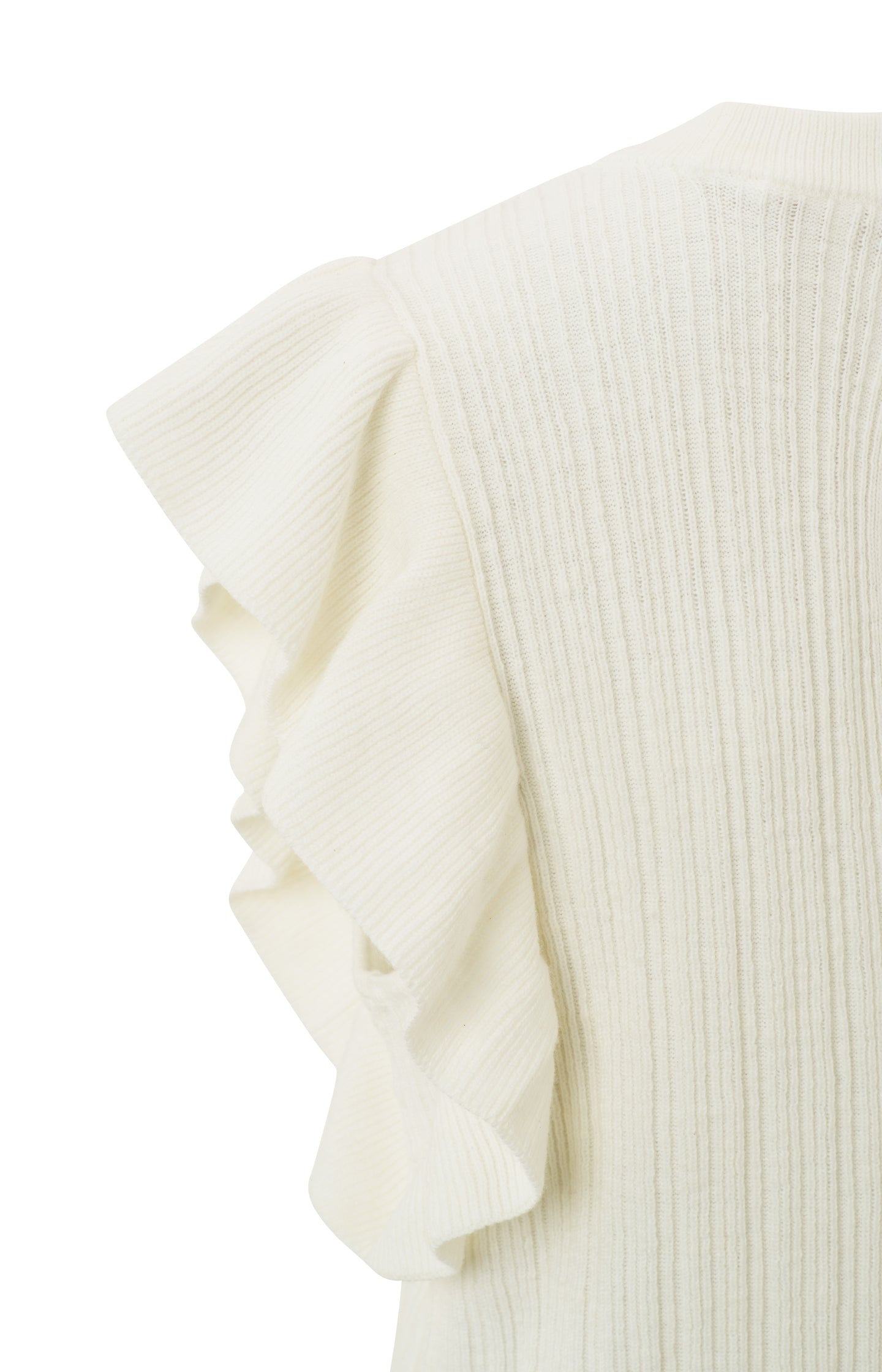 Sweater with round neck, ruffled cap sleeves and back detail