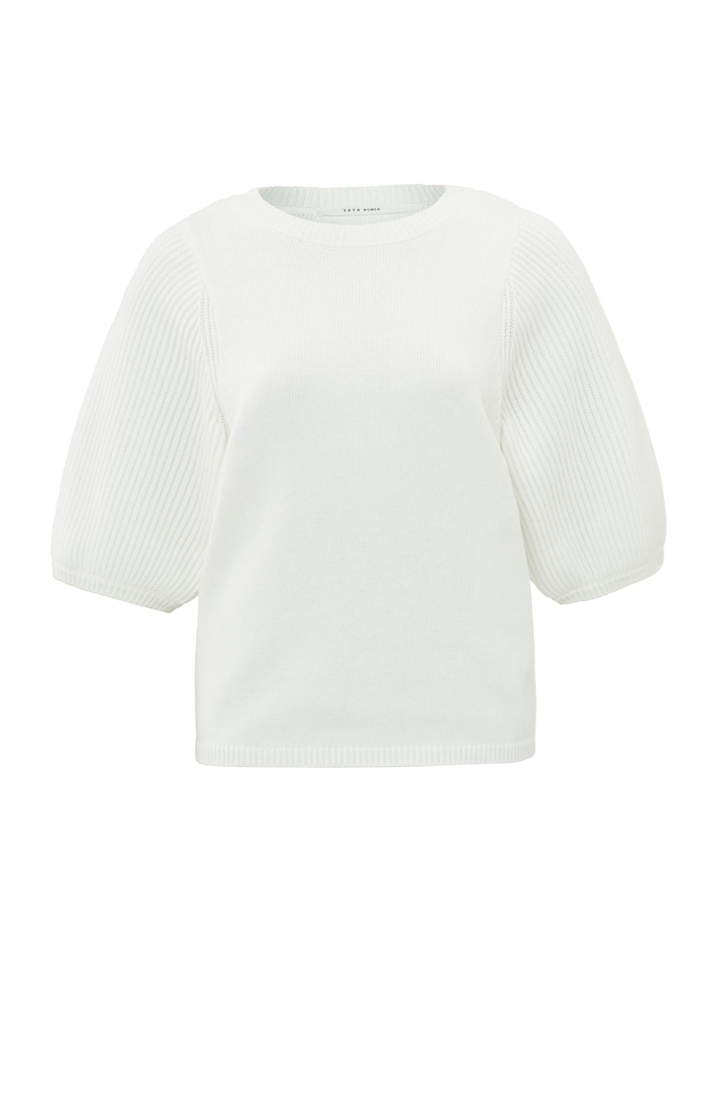 Sweater with round neck, short puff sleeves and rib details - Type: product