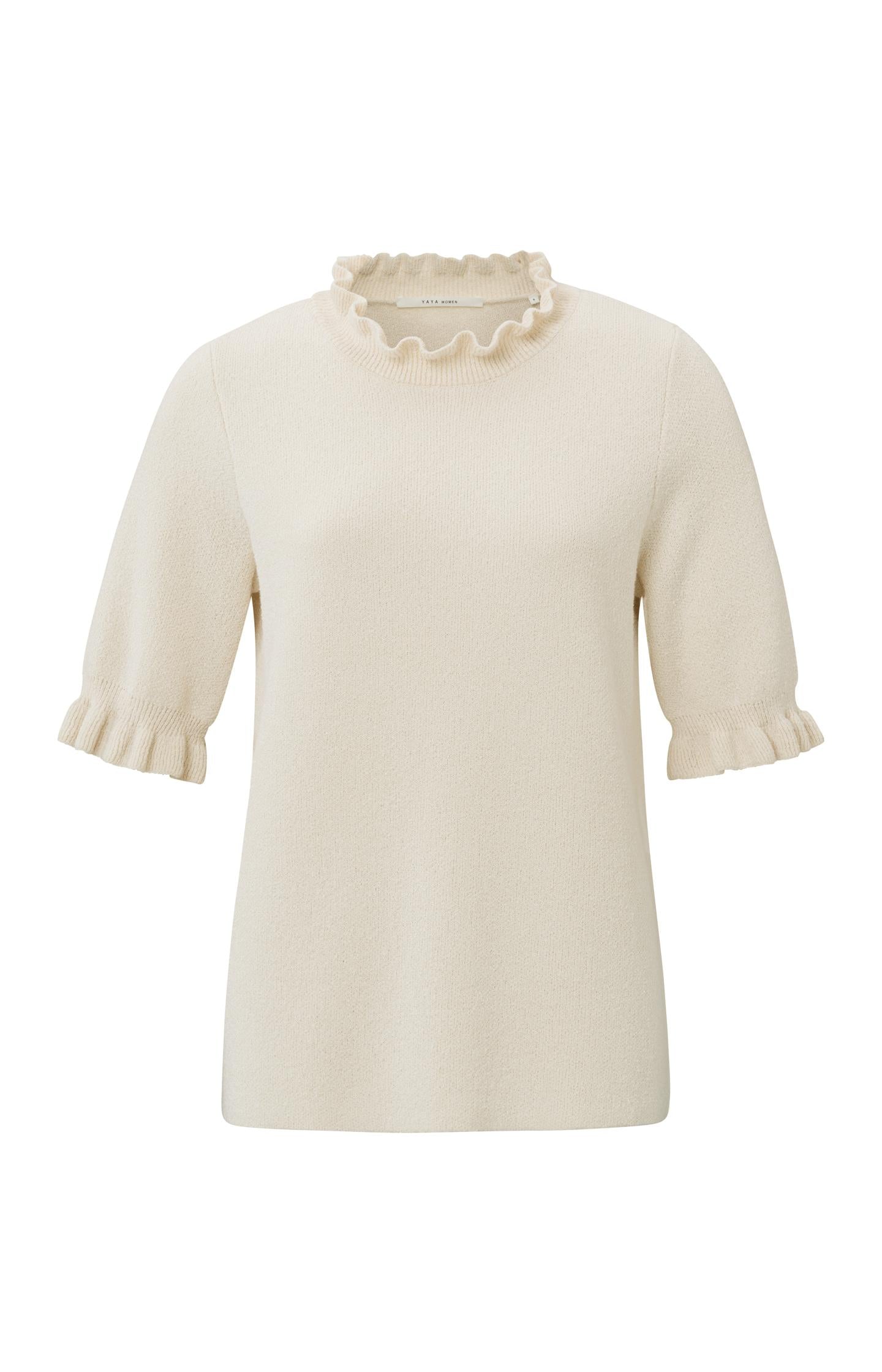 Sweater with round ruffled neck and short ruffled sleeves - Type: product