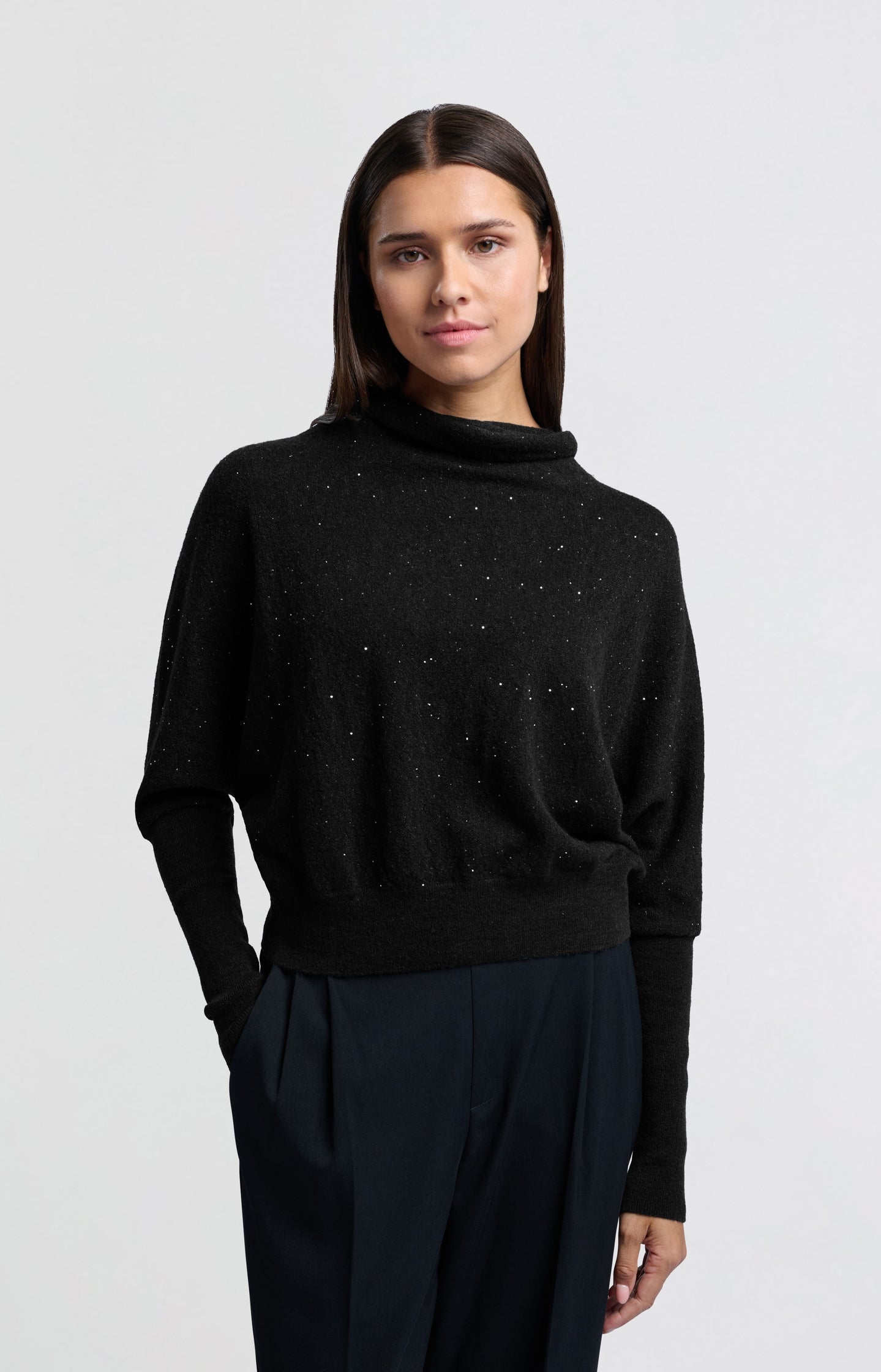 Sweater with turtleneck, batwing sleeves and glitter sequins - Type: lookbook