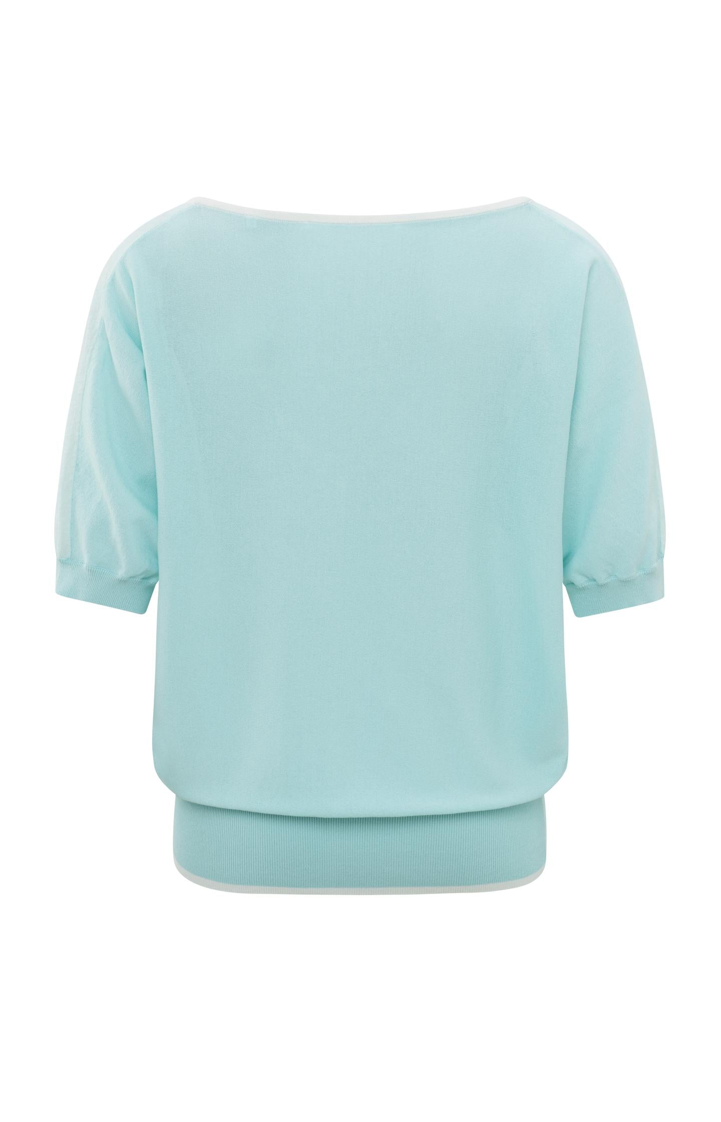 Sweater with V-neck, half long sleeves and see trough detail - Iced Aqua Blue