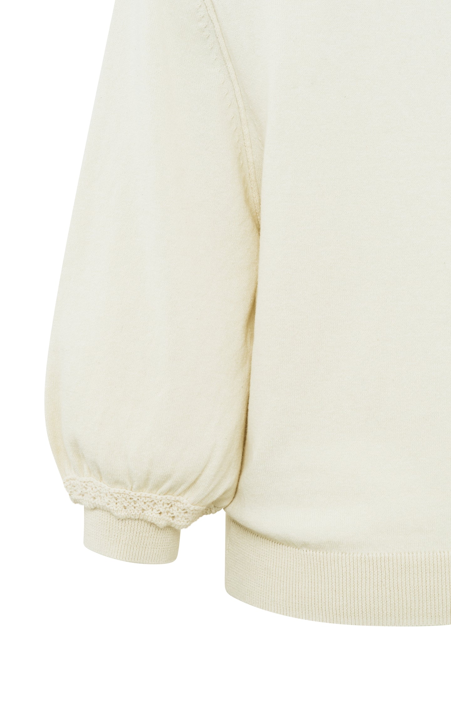 Sweater with V-neck, long balloon sleeves and embroidery - Ivory White