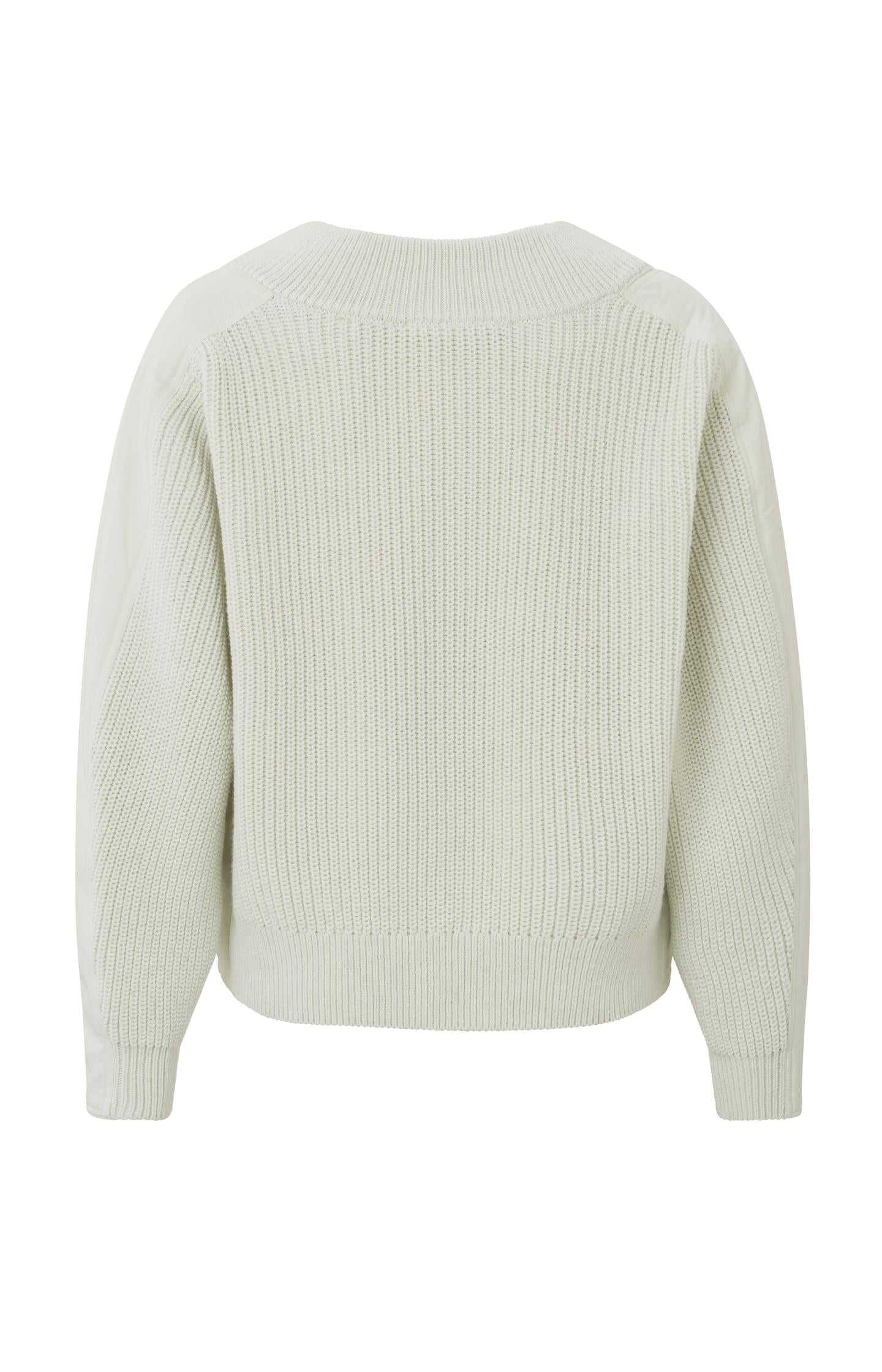 Sweater with V-neck, long puff sleeves and woven details