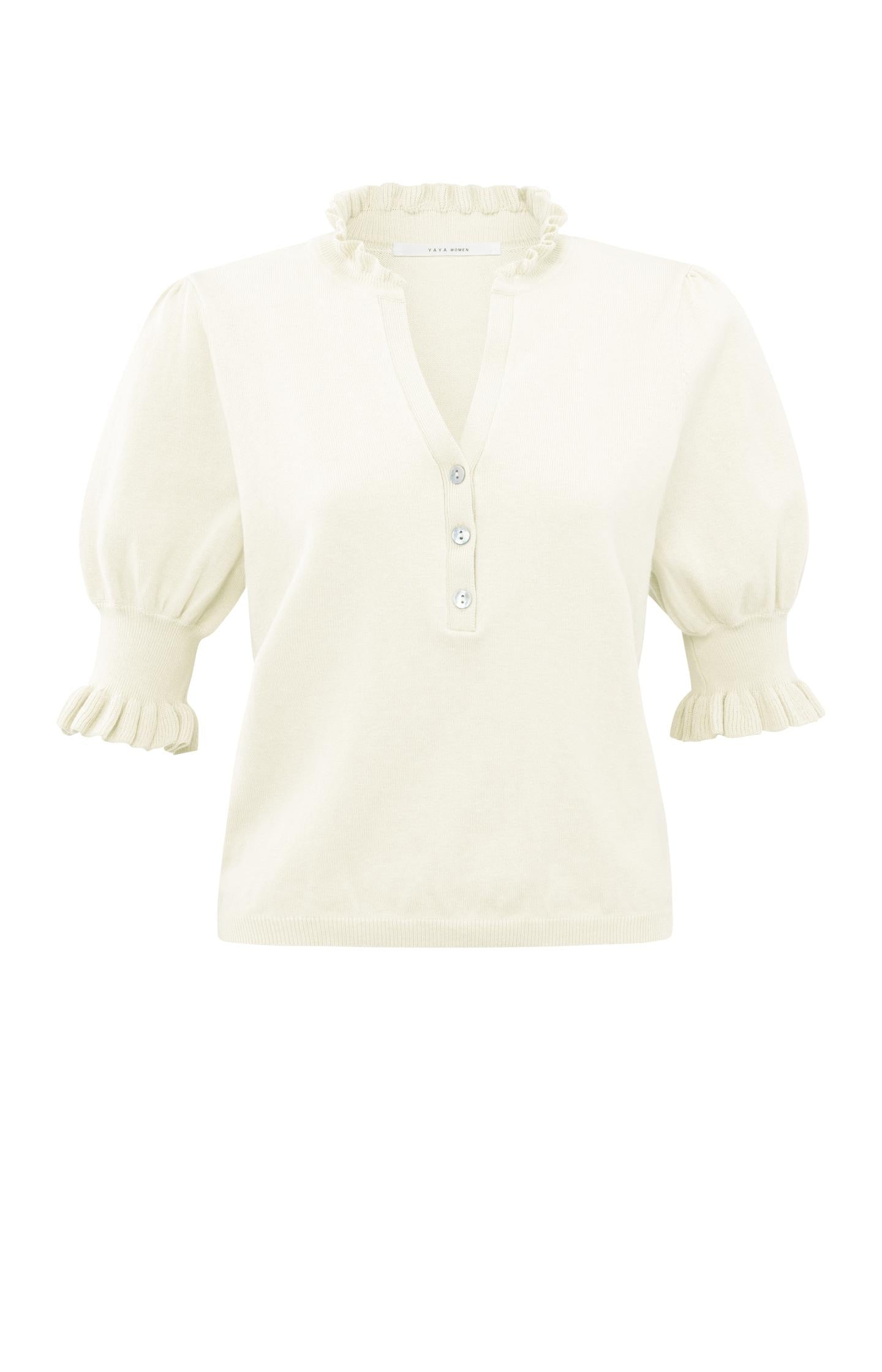 Sweater with V-neck, short puff sleeves and buttons - Type: product