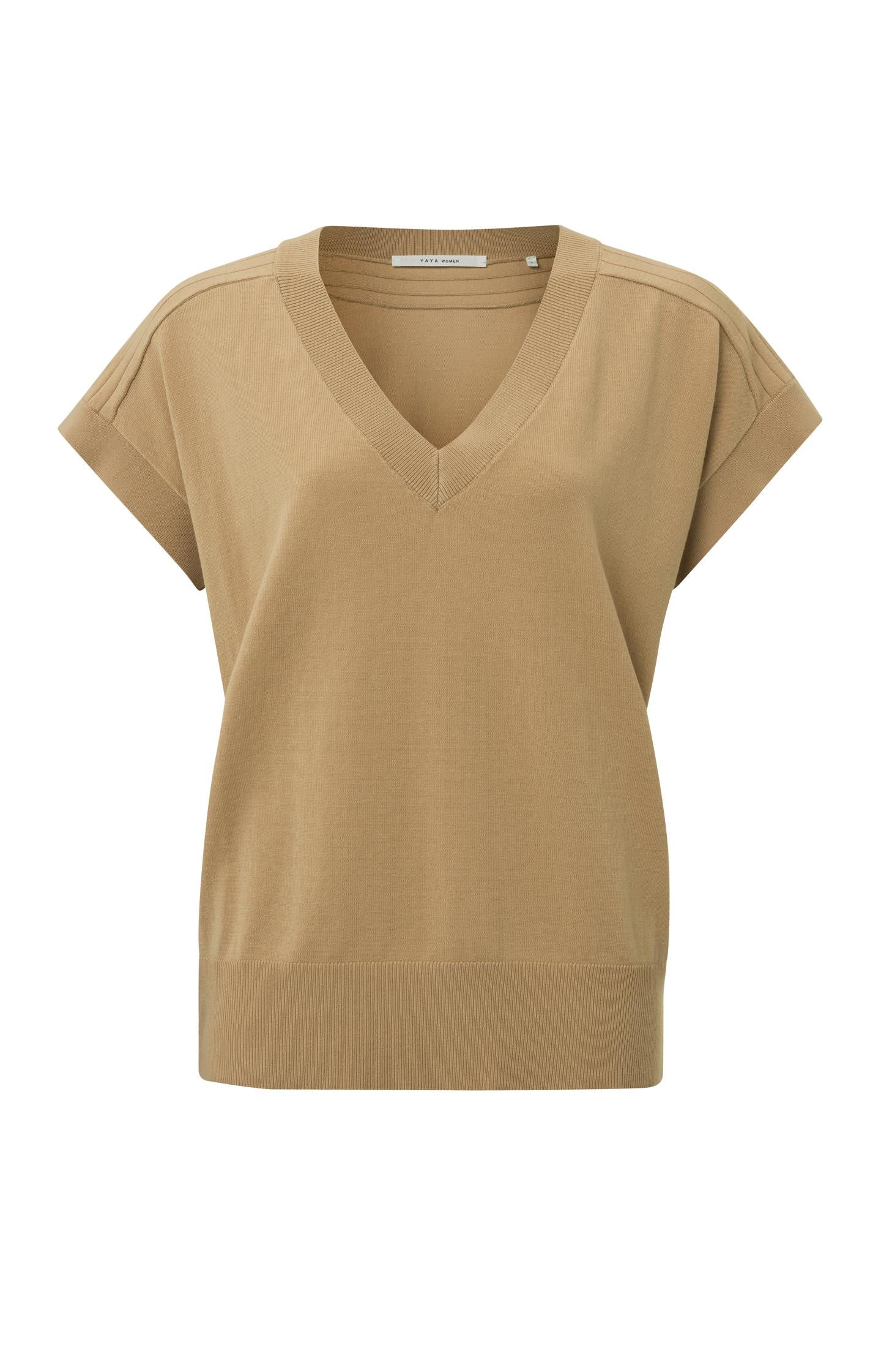 Sweater with V-neck, short sleeves and ribbed details - Type: product