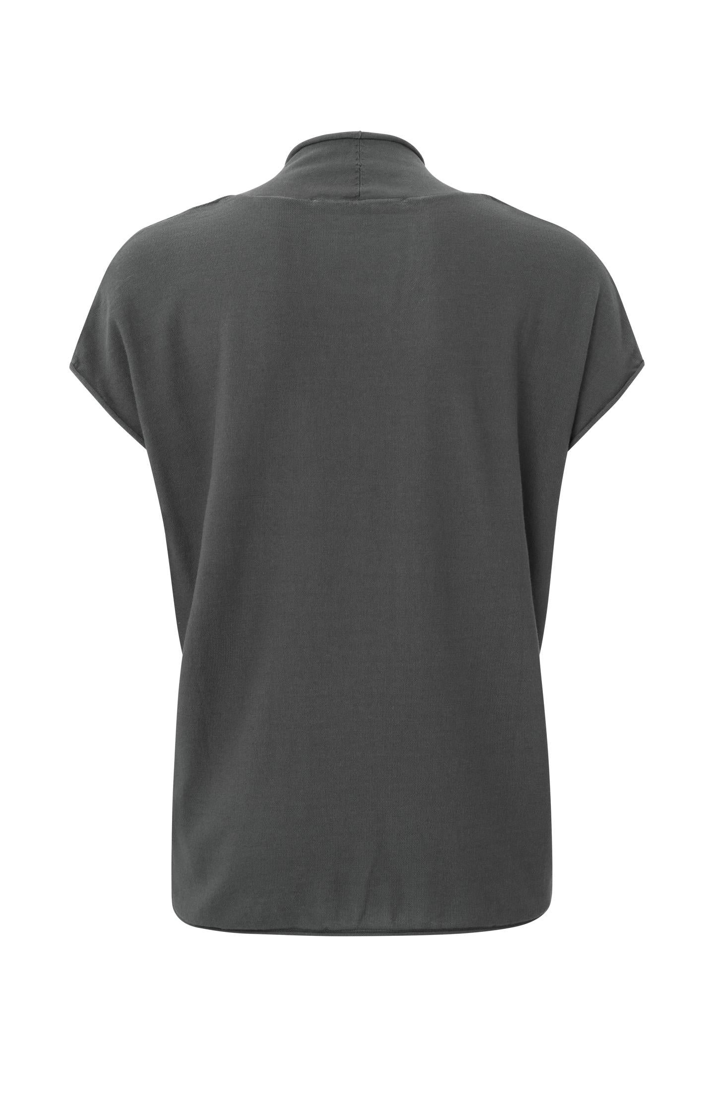 Sweater with V-neck, short sleeves and rolled edges