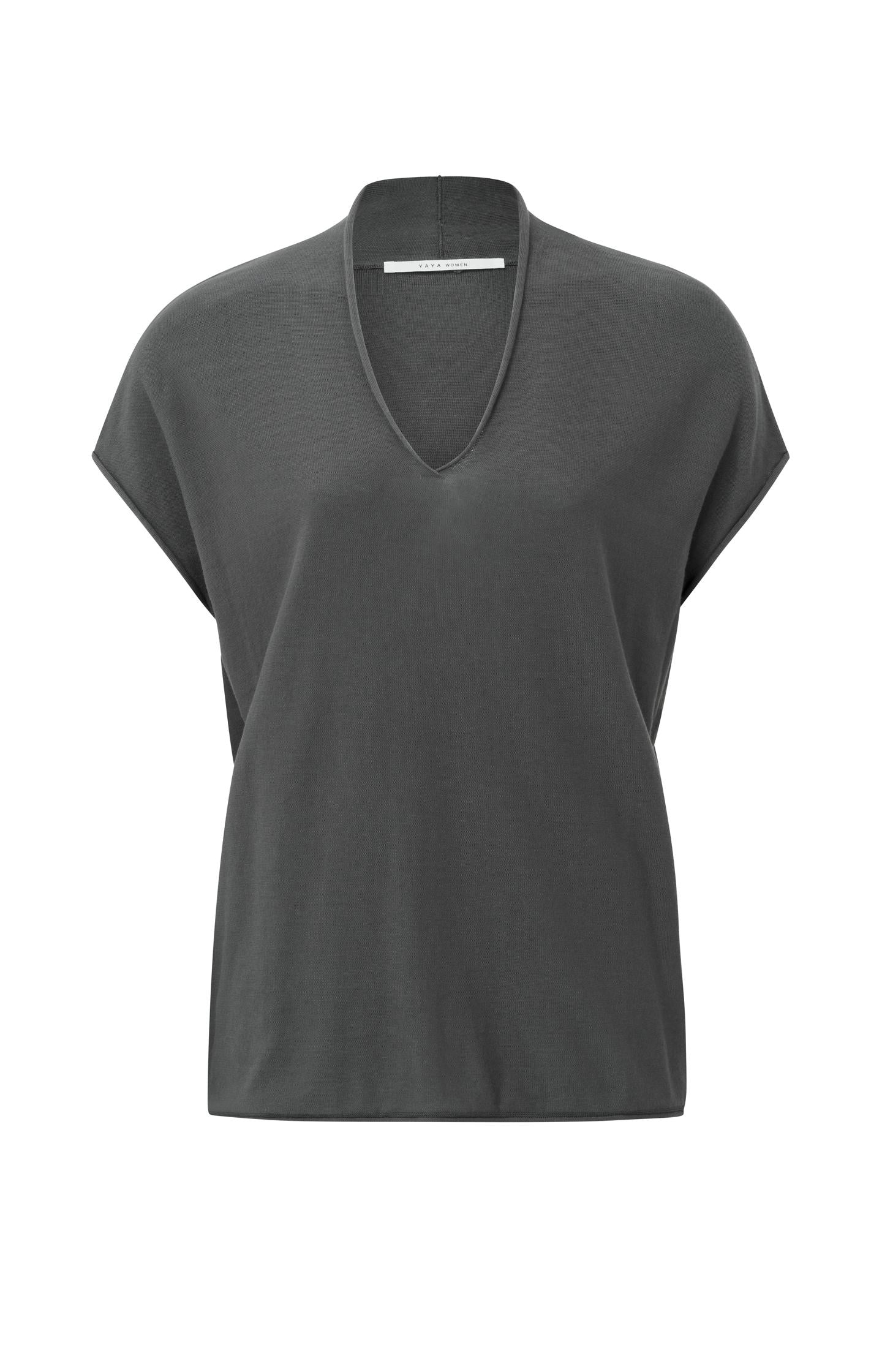 Sweater with V-neck, short sleeves and rolled edges - Type: product