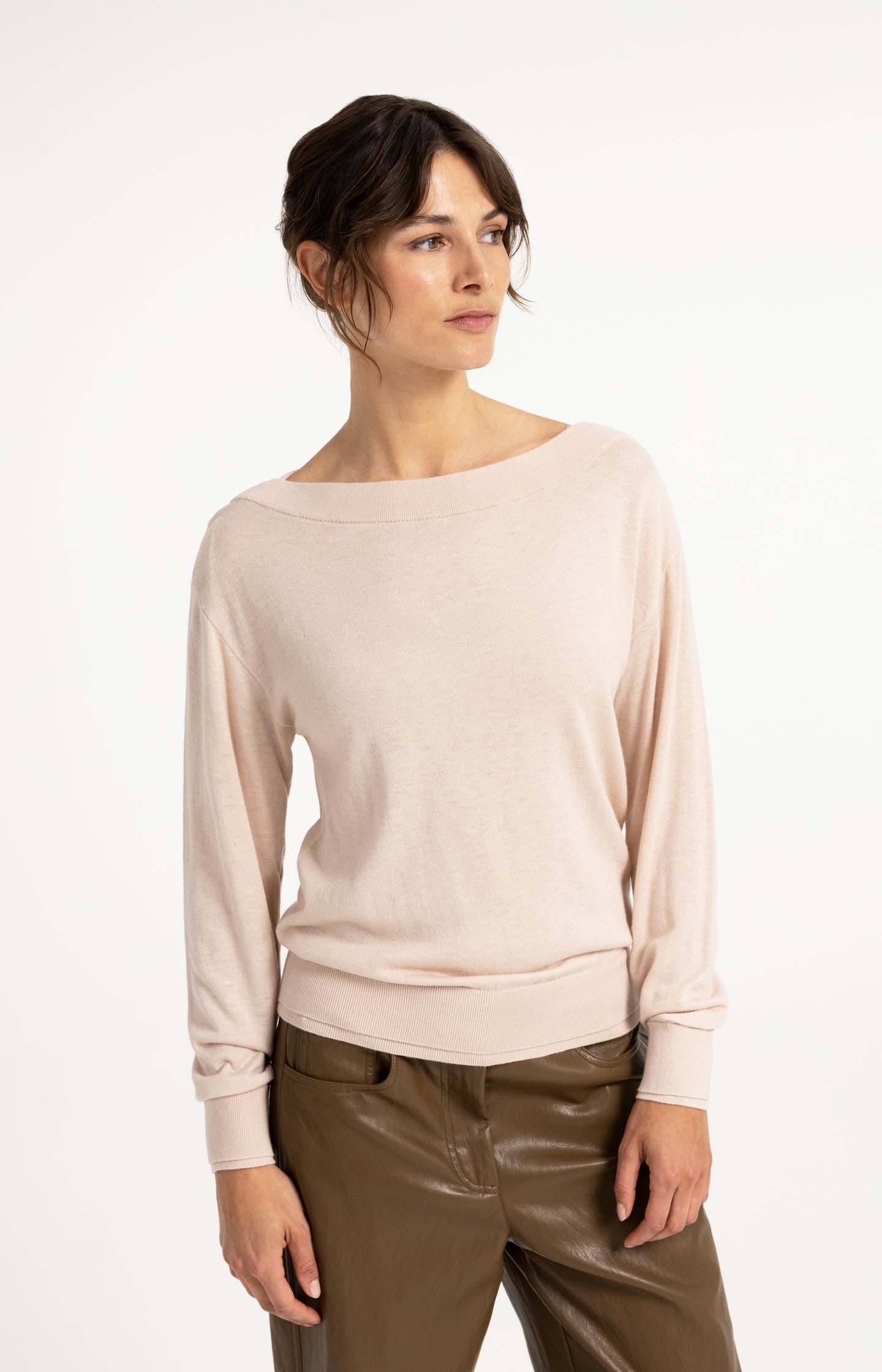 Sweater with wide boat neck and long sleeves