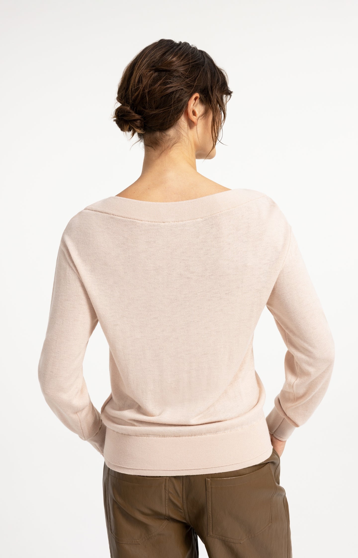 Sweater with wide boat neck and long sleeves