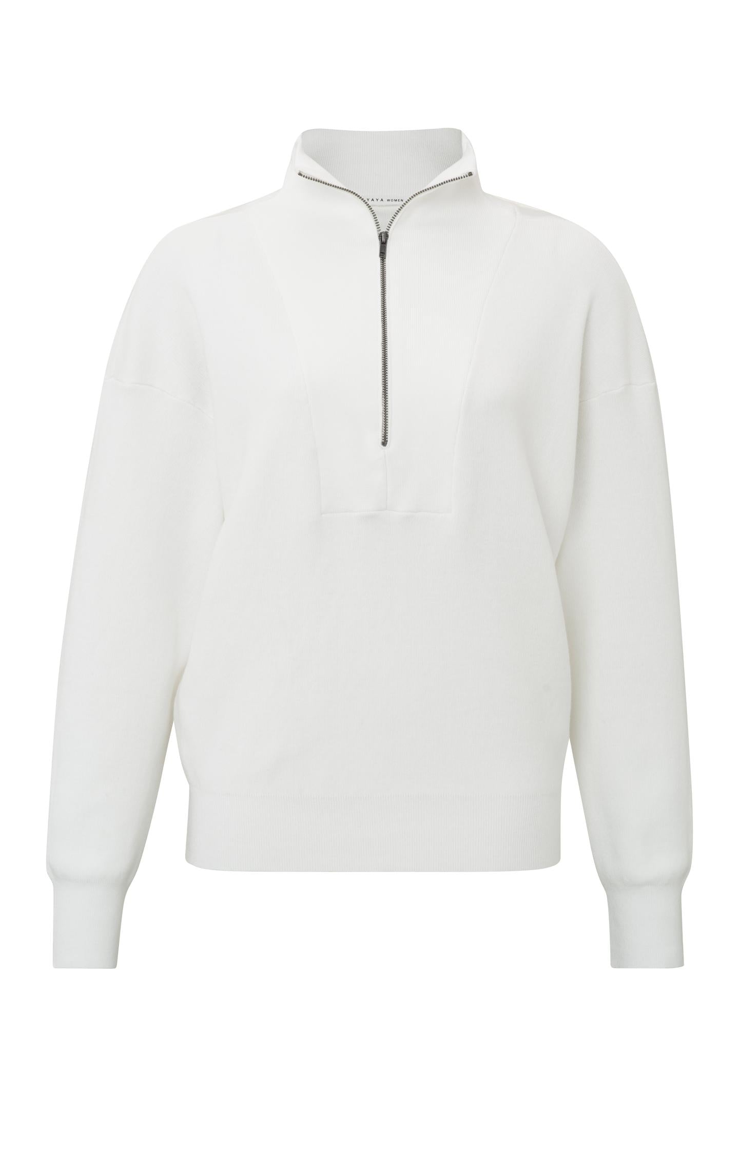 Sweater with zip collar long sleeves and dropped shoulders