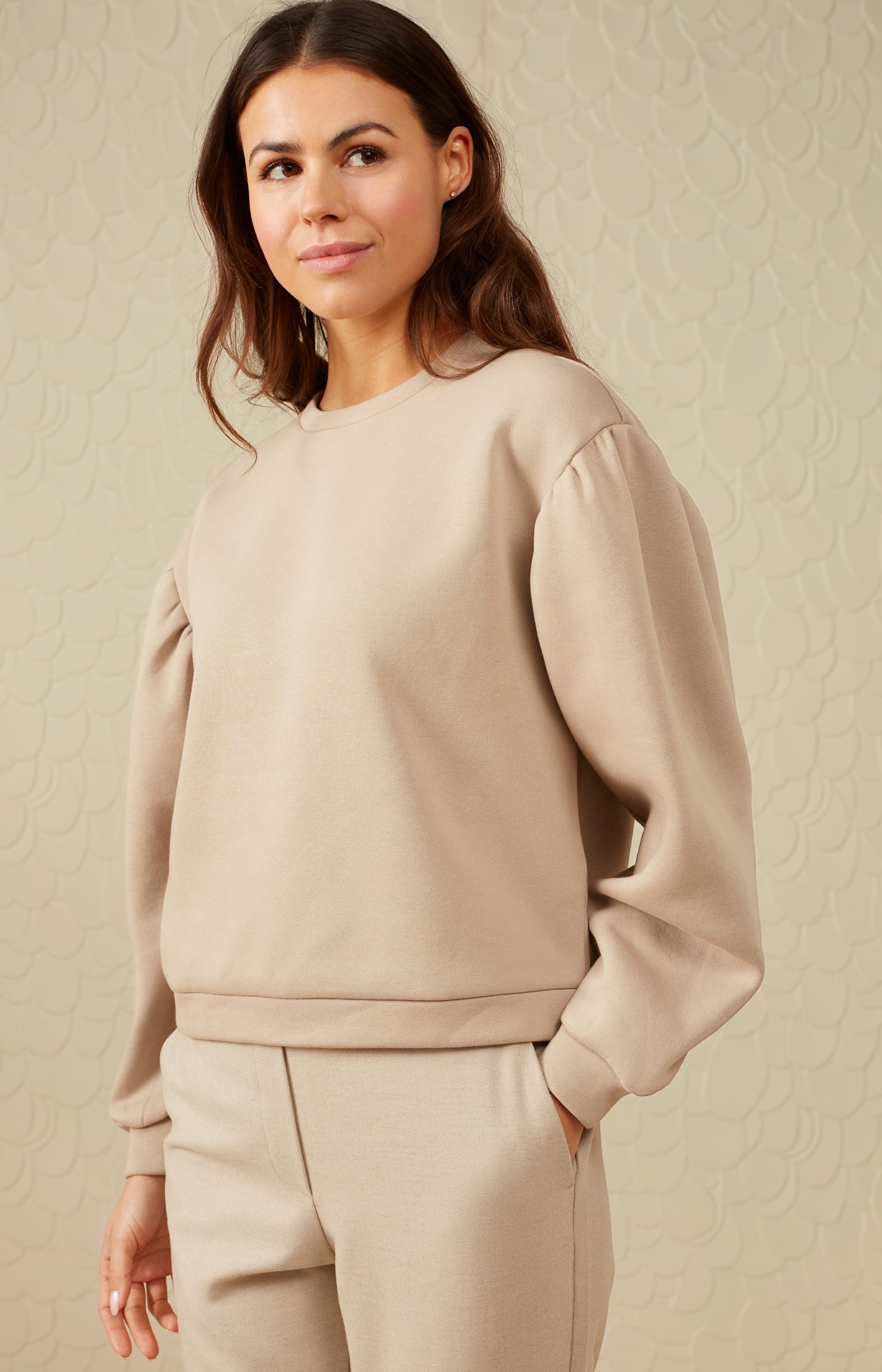 Sweatshirt with a round neck and long puff sleeves