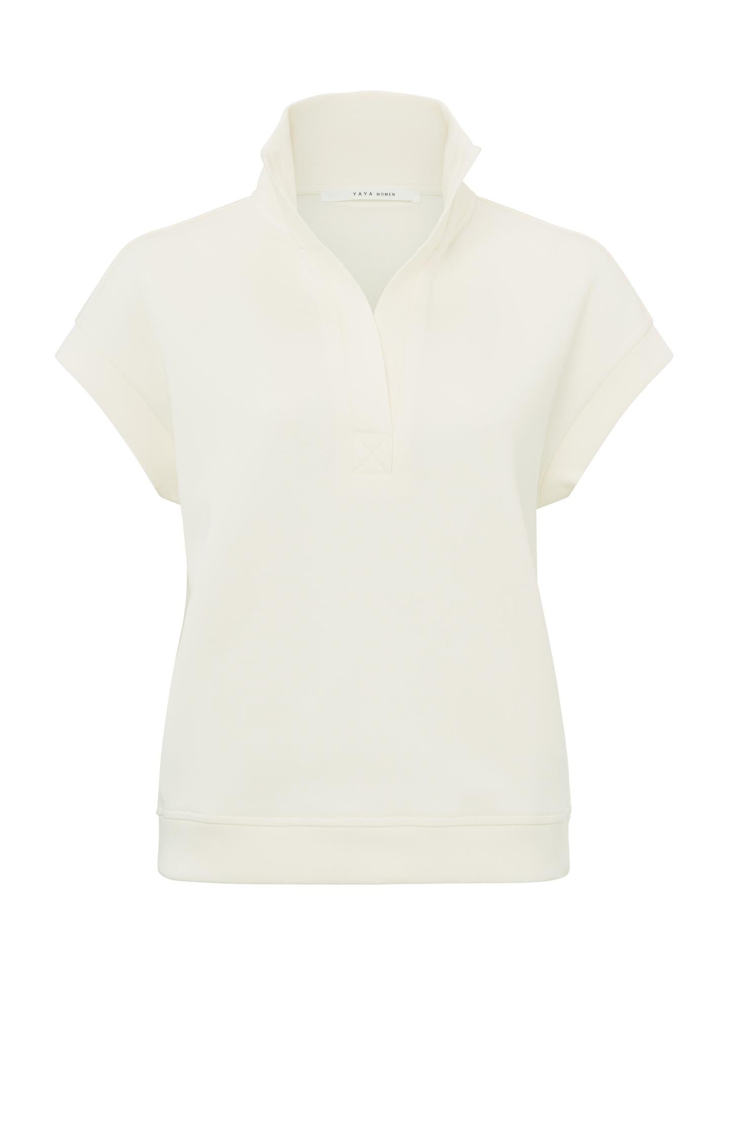 Sweatshirt with polo collar and short sleeves in regular fit - Ivory White - Type: product