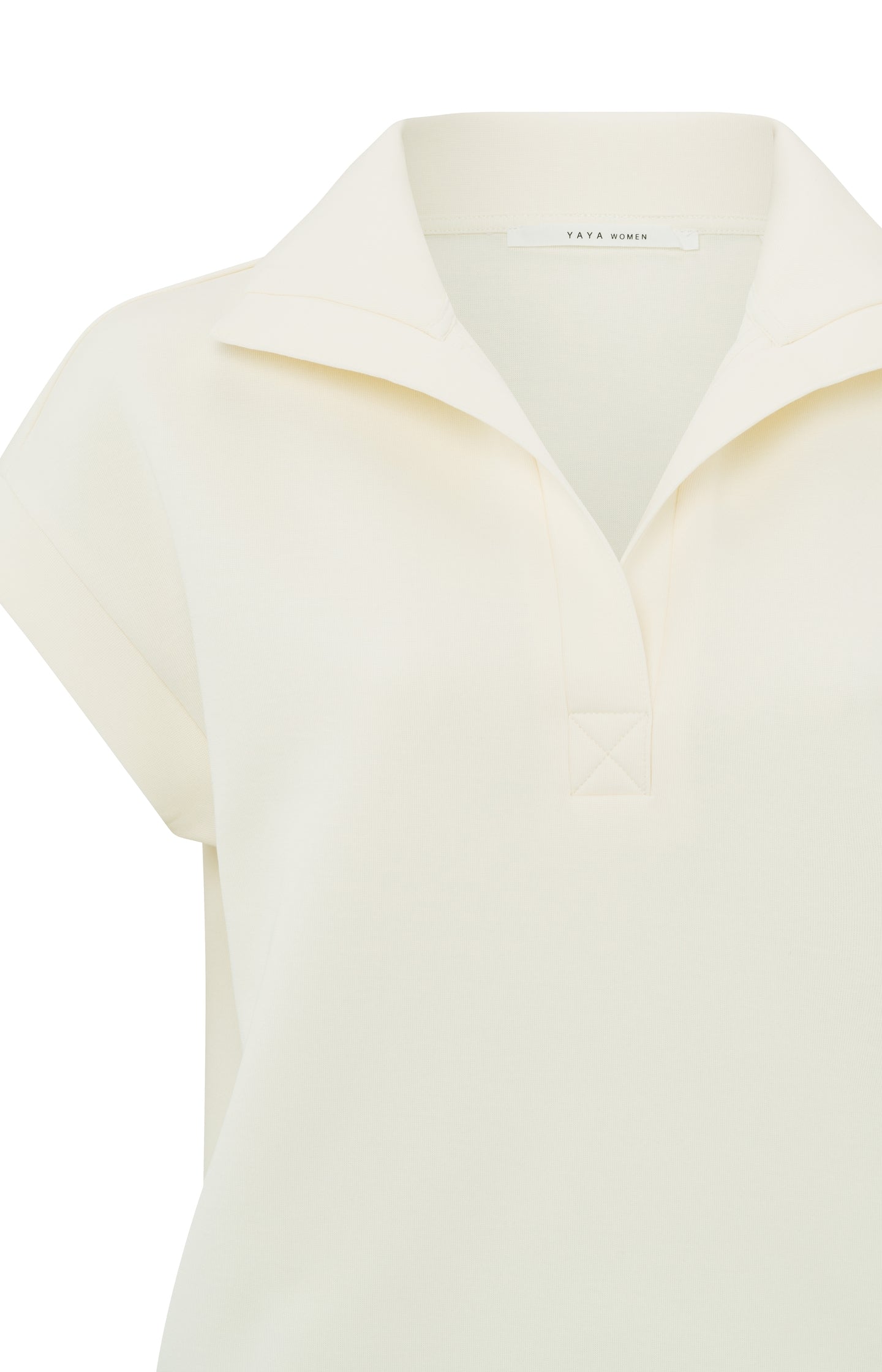 Sweatshirt with polo collar and short sleeves in regular fit - Ivory White