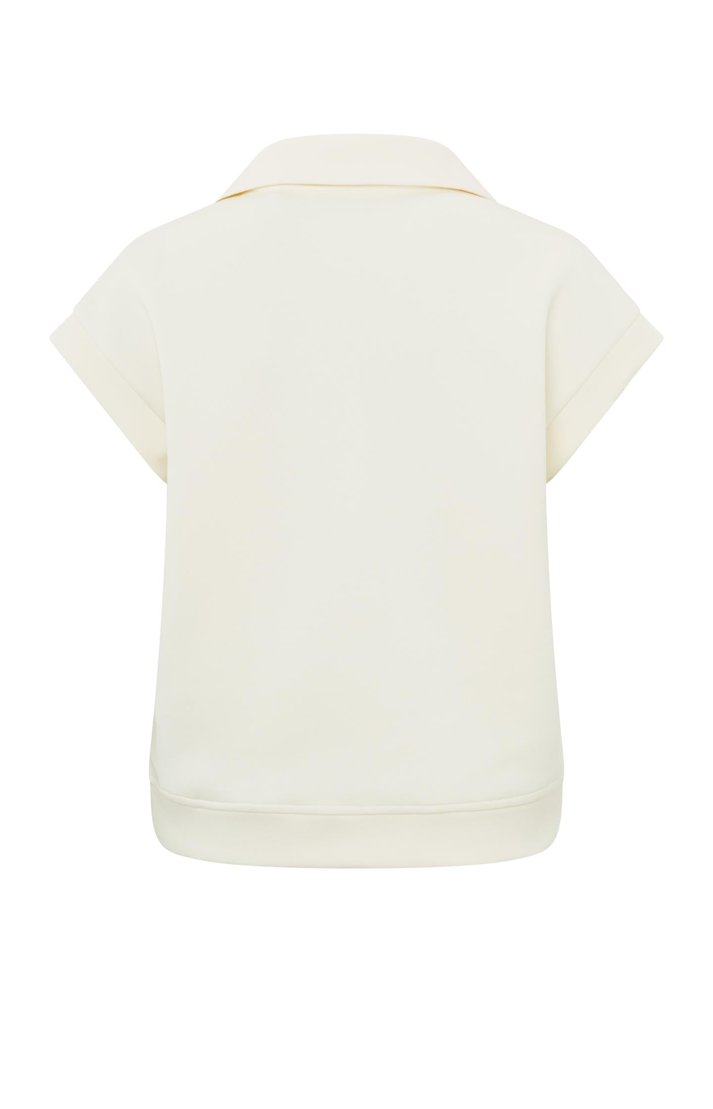 Sweatshirt with polo collar and short sleeves in regular fit - Ivory White