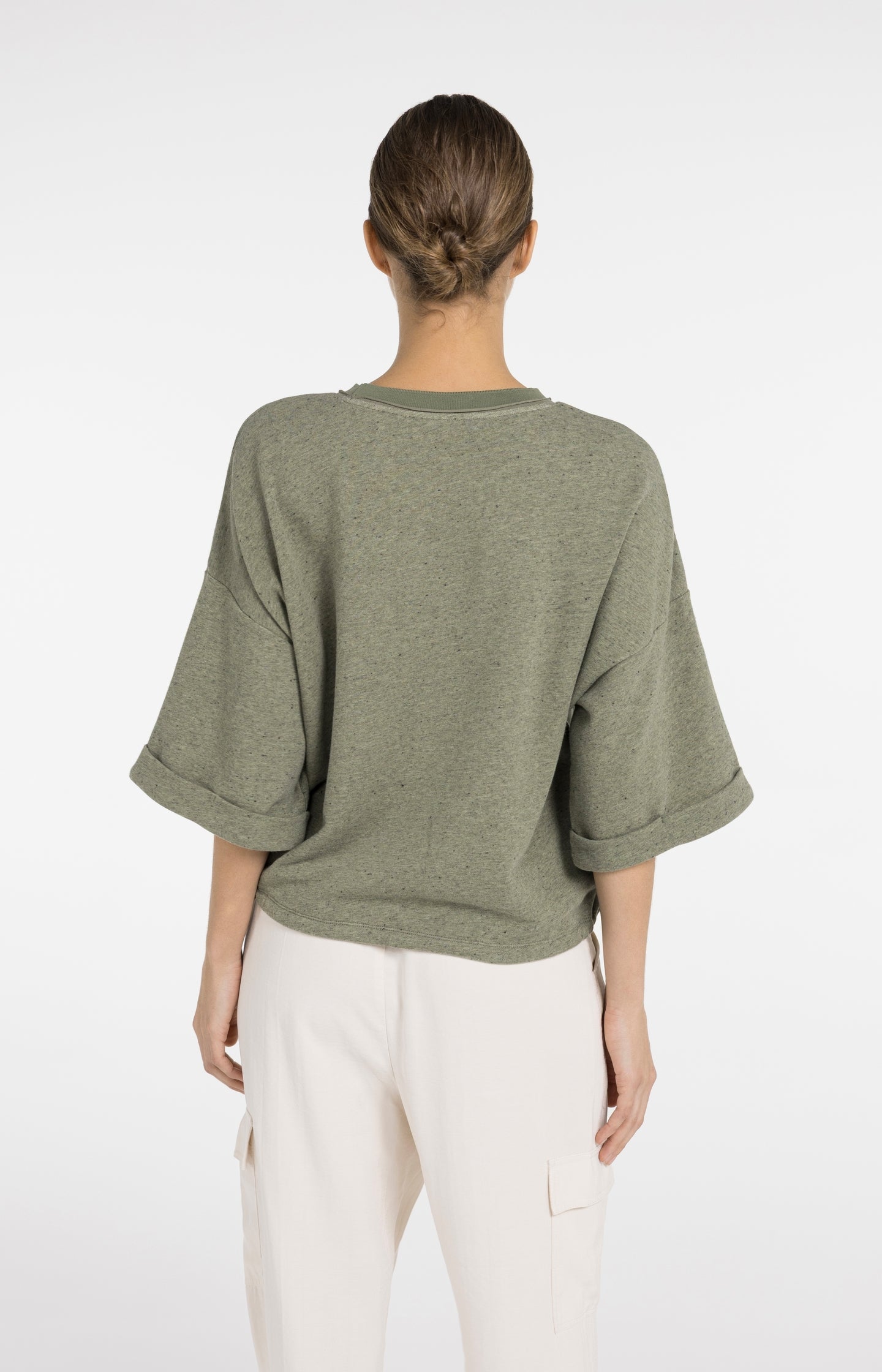Sweatshirt with rolled cuffs and drawcord