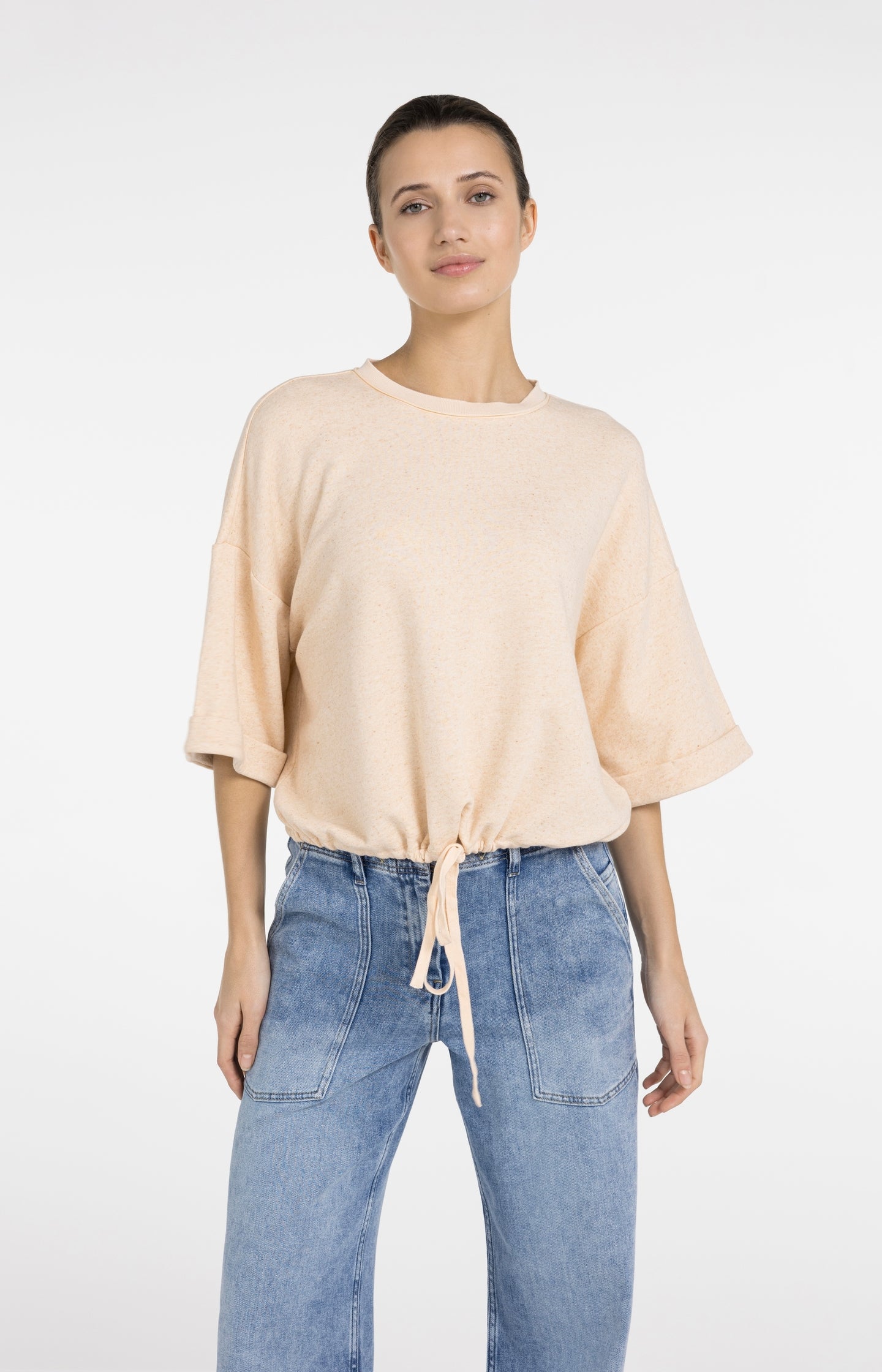 Sweatshirt with rolled cuffs and drawcord