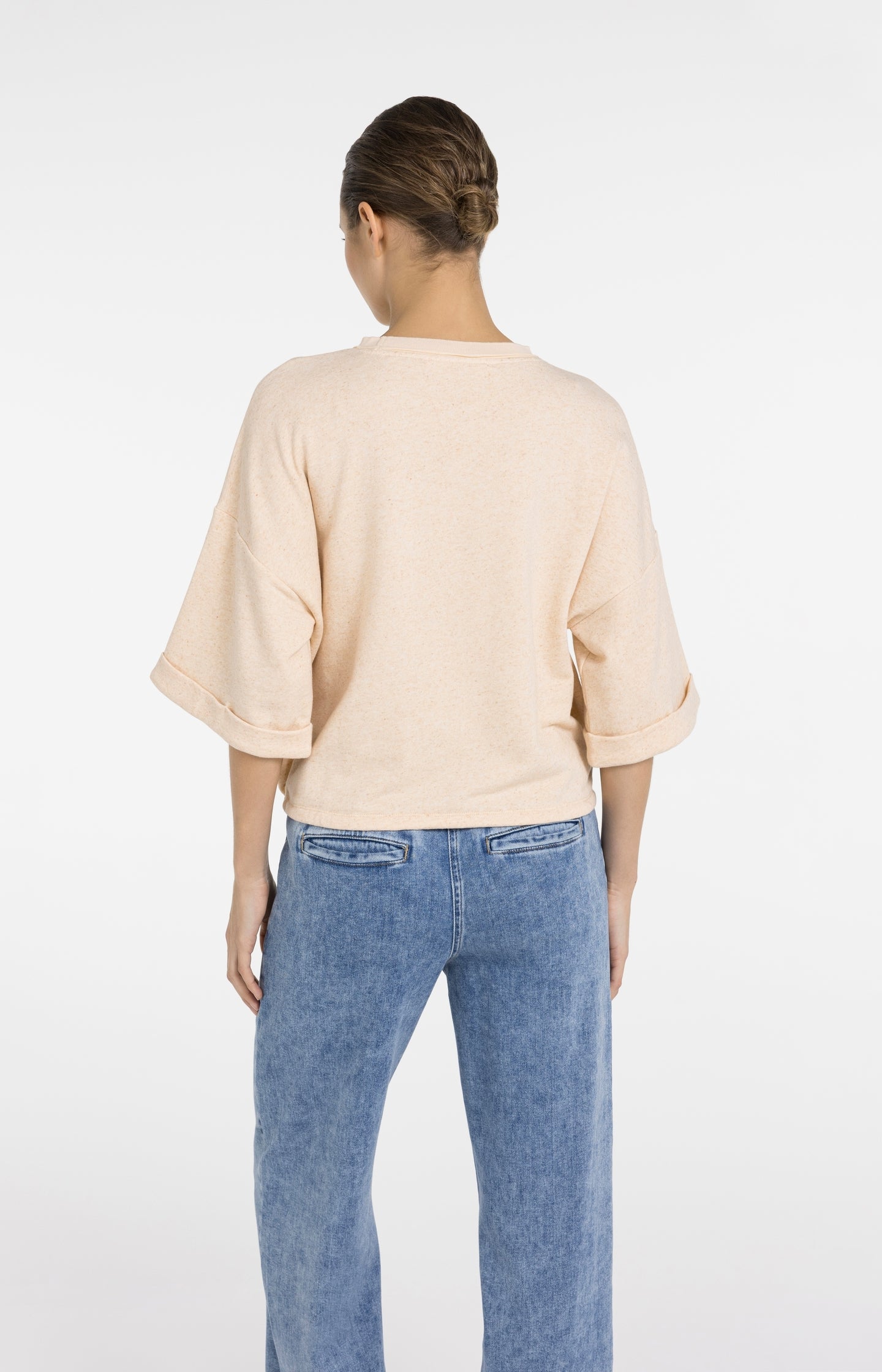 Sweatshirt with rolled cuffs and drawcord