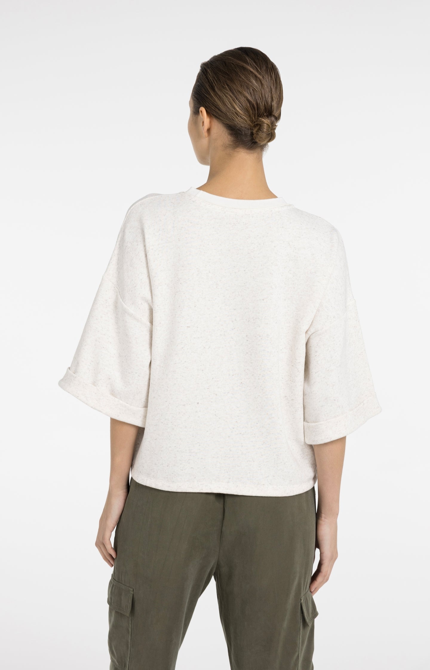 Sweatshirt with rolled cuffs and drawcord