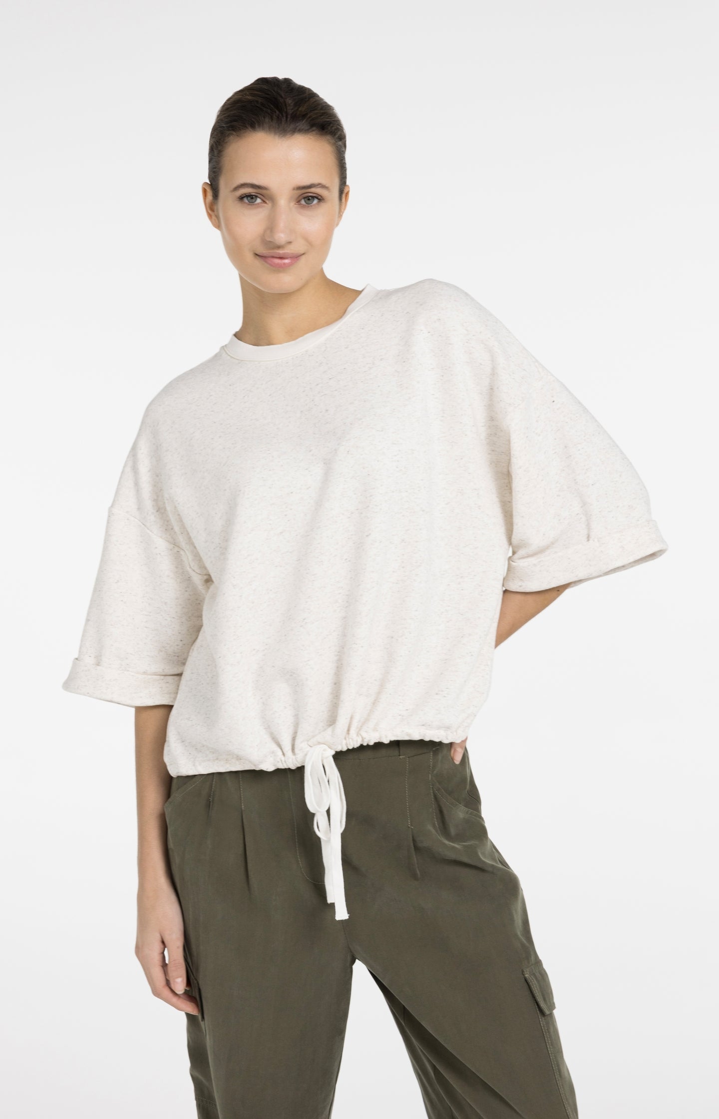 Sweatshirt with rolled cuffs and drawcord