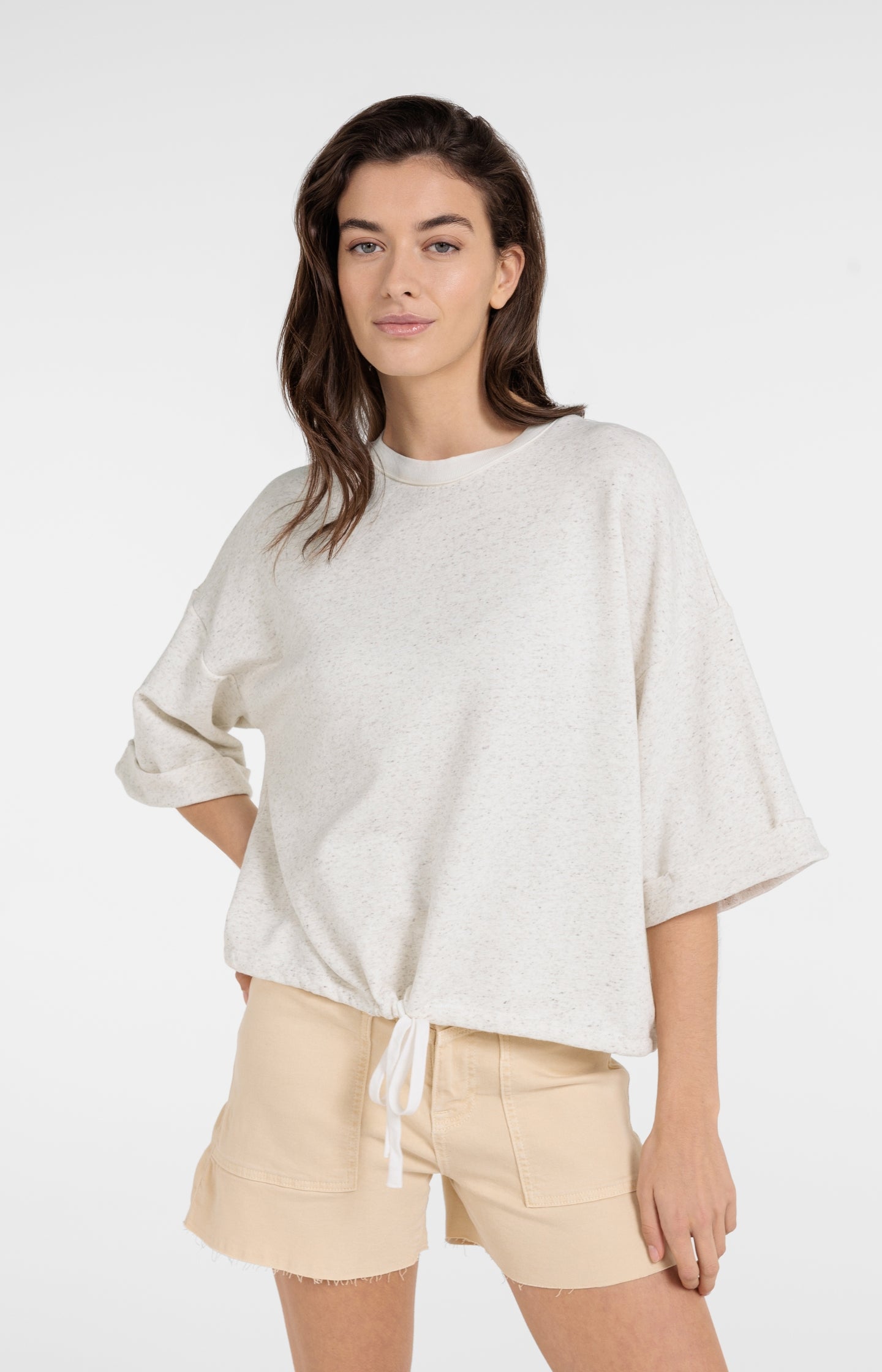 Sweatshirt with rolled cuffs and drawcord