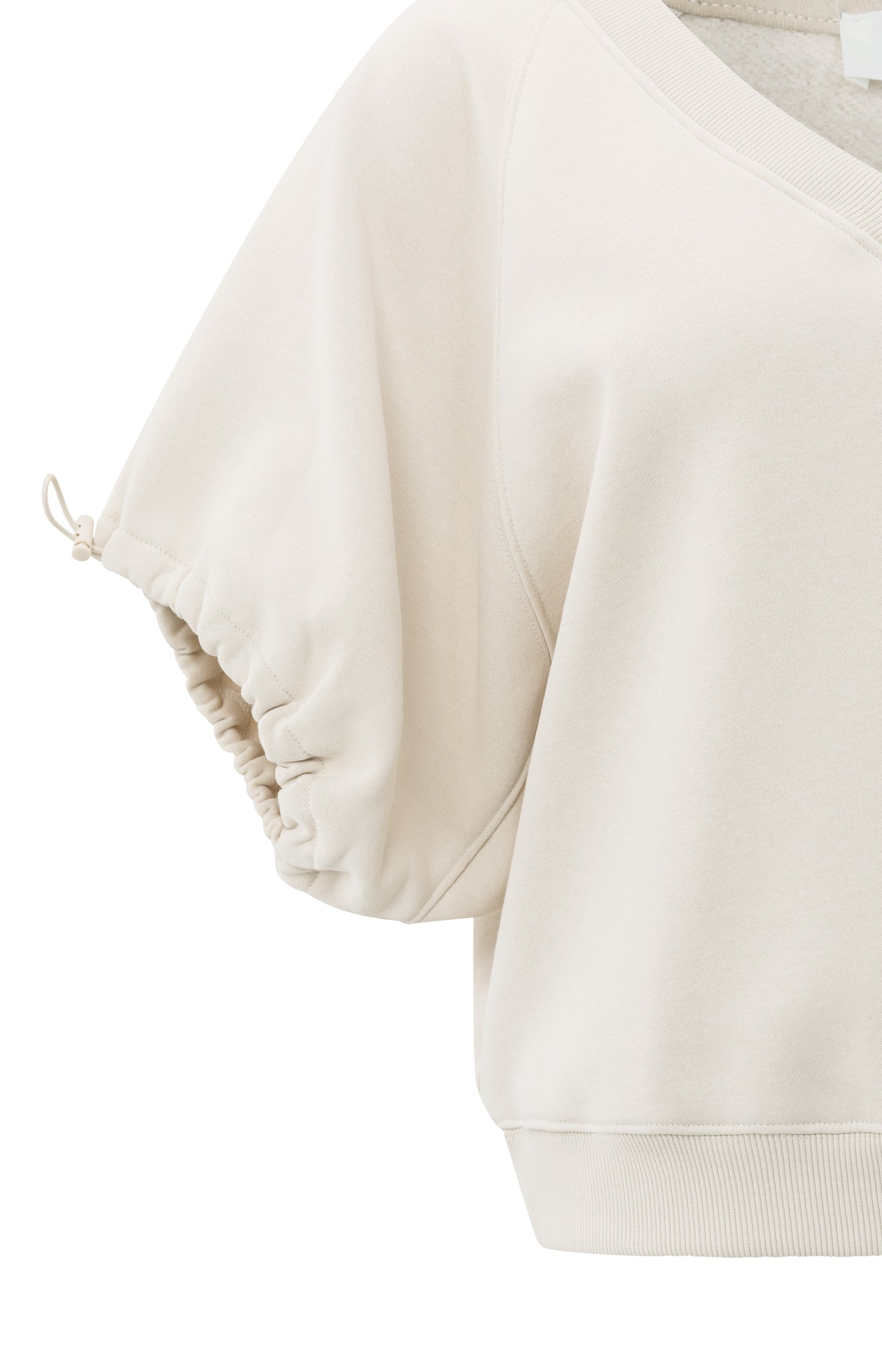 Sweatshirt with V-neck and adjustable sleeve cords