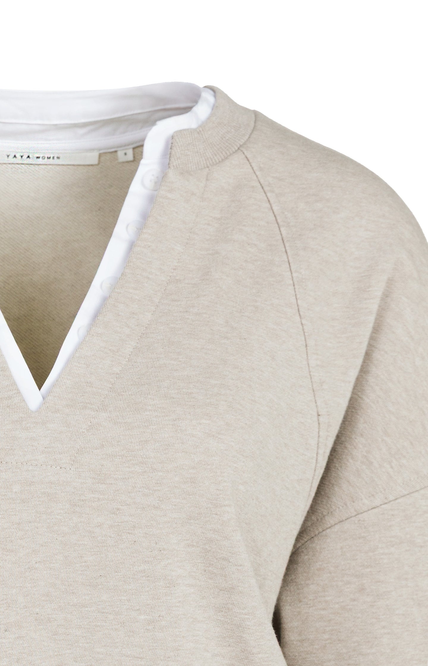 Sweatshirt with V-neck and woven collar
