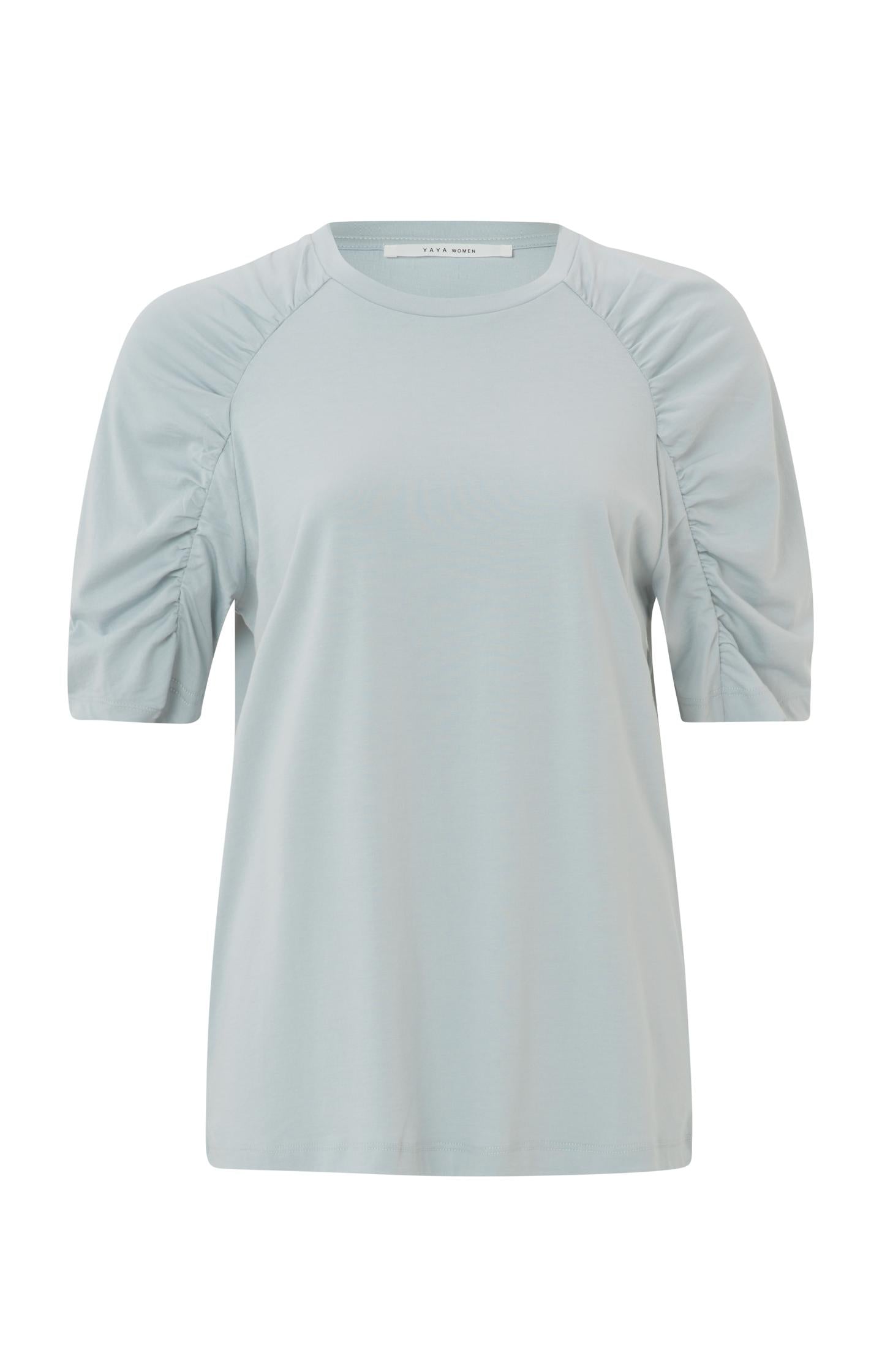 T-shirt with crewneck and gathered mid-length sleeves - Type: product