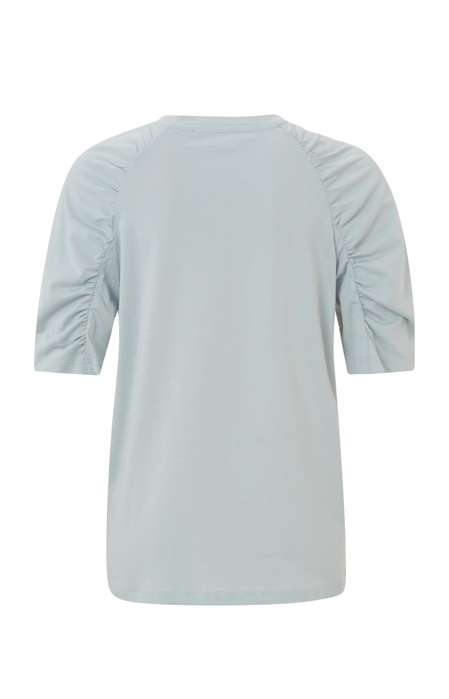 T-shirt with crewneck and gathered mid-length sleeves