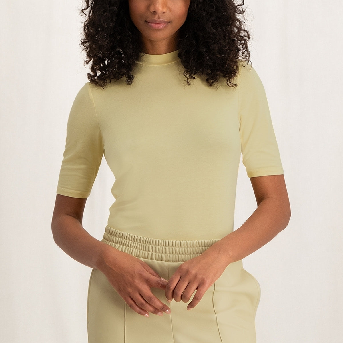 T-shirt with high neck and short sleeves in regular fit