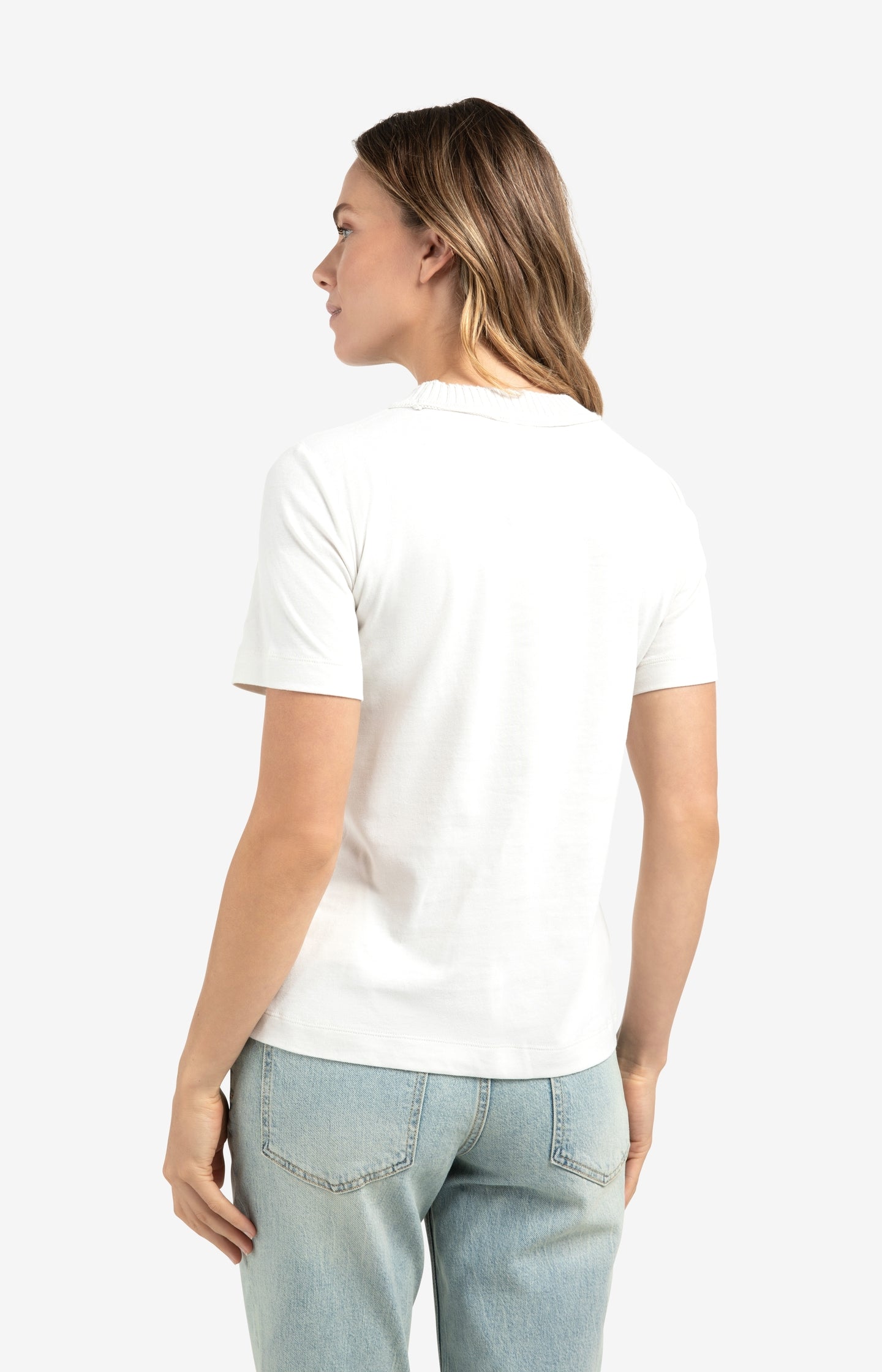 T-shirt with knitted neckline and short sleeves