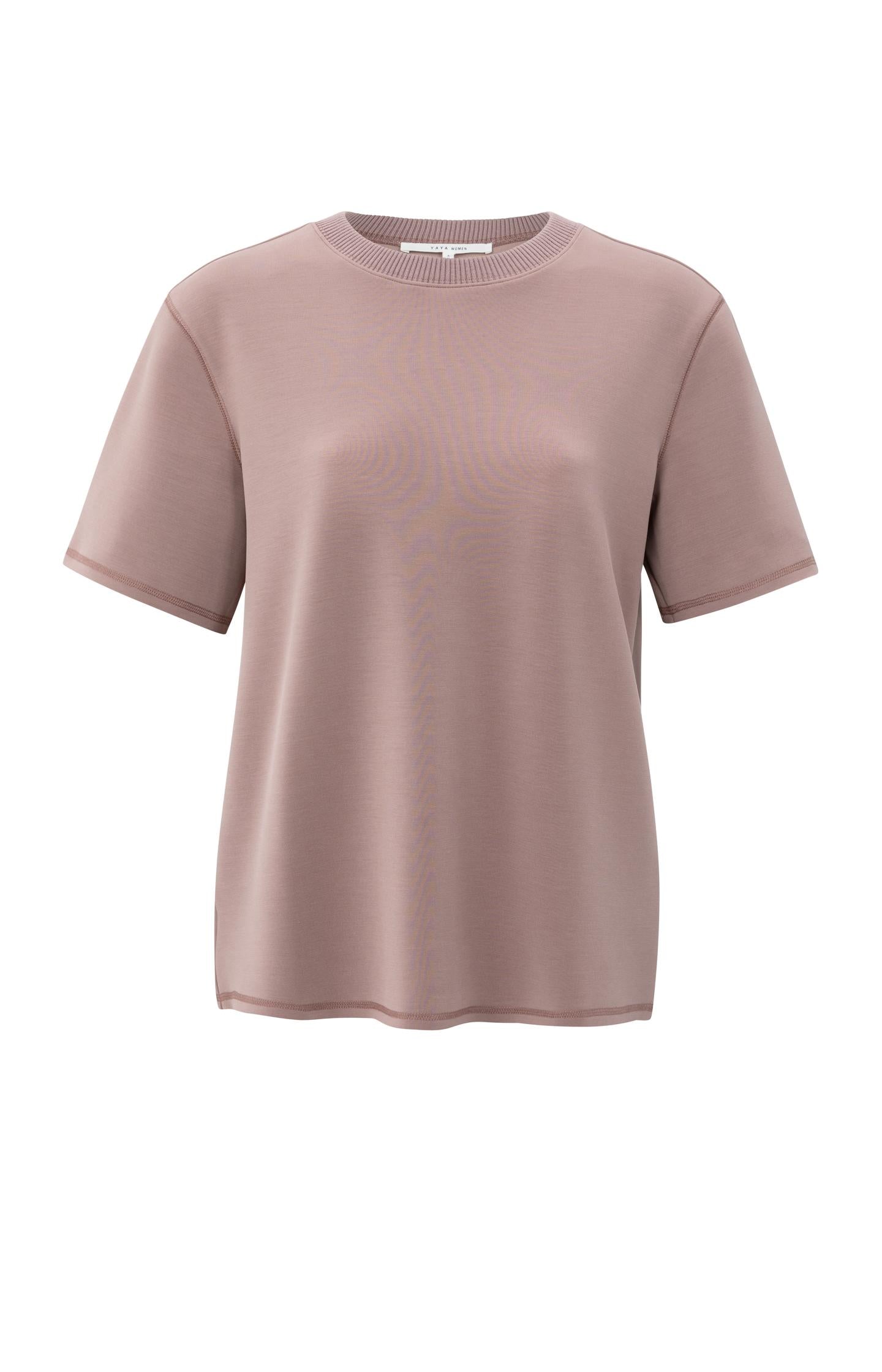 T-shirt with knitted ribbed neckline - Type: product