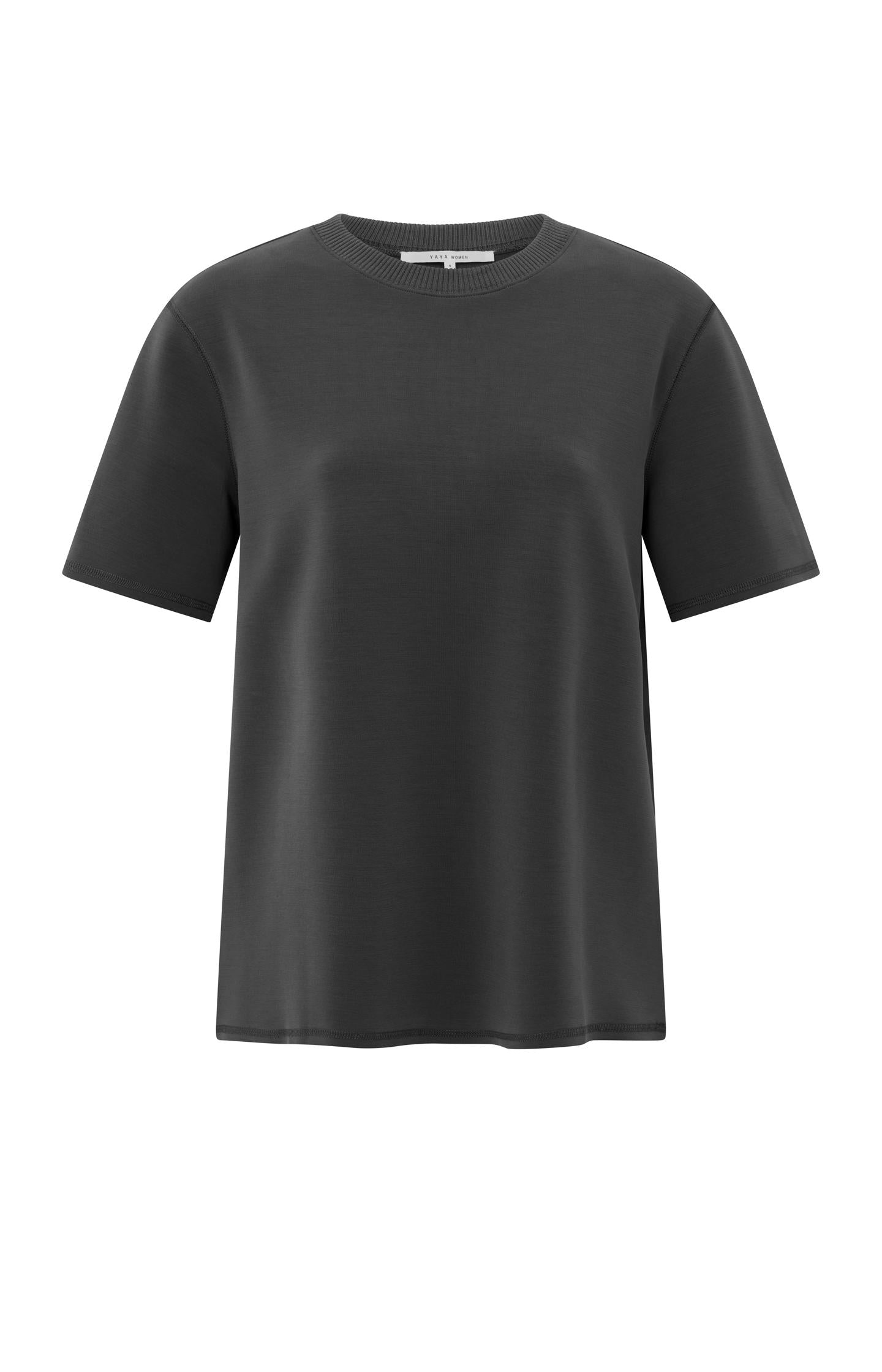 T-shirt with knitted ribbed neckline - Type: product