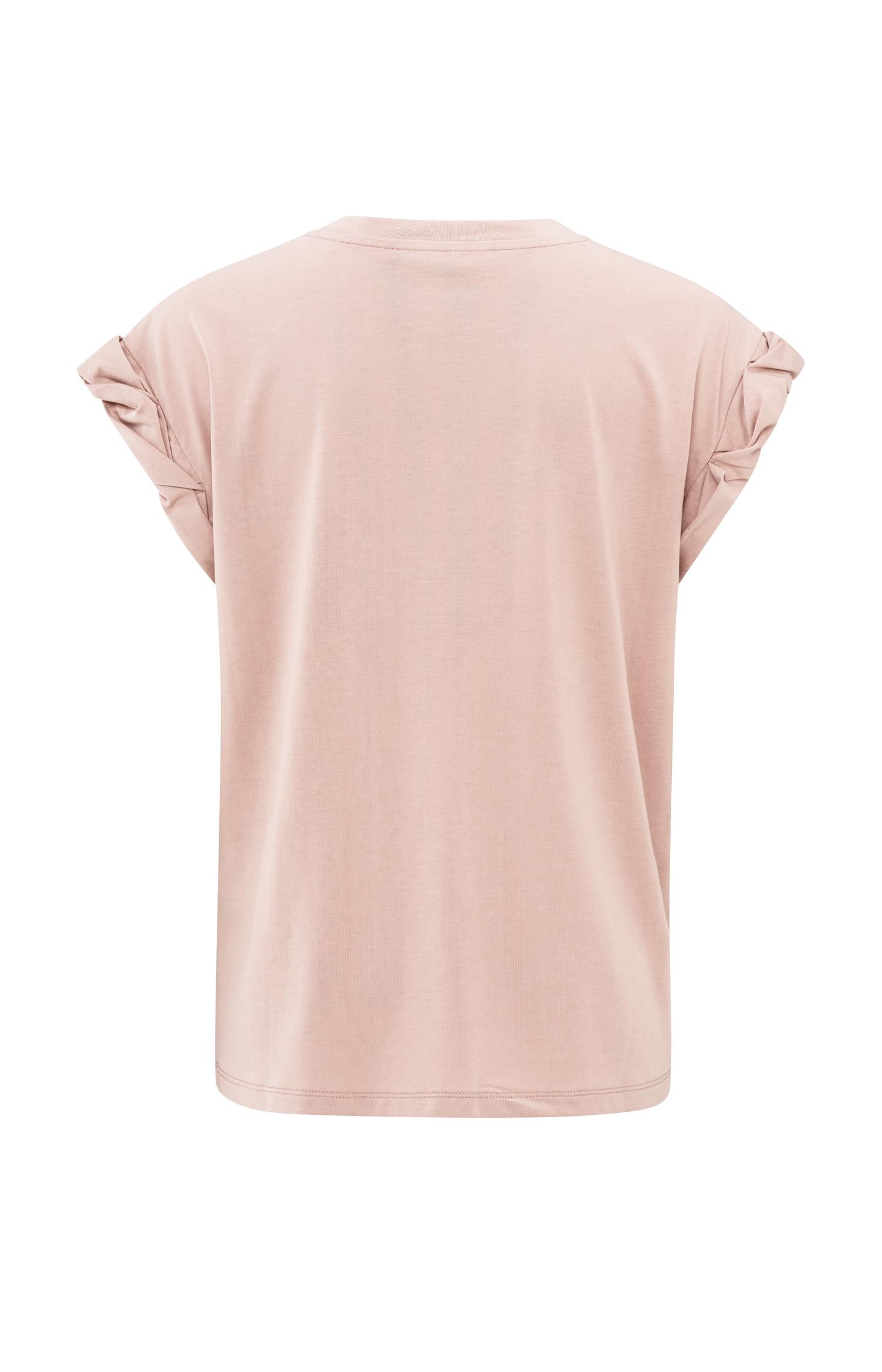 T-shirt with round neck and pleated, rolled-up sleeves