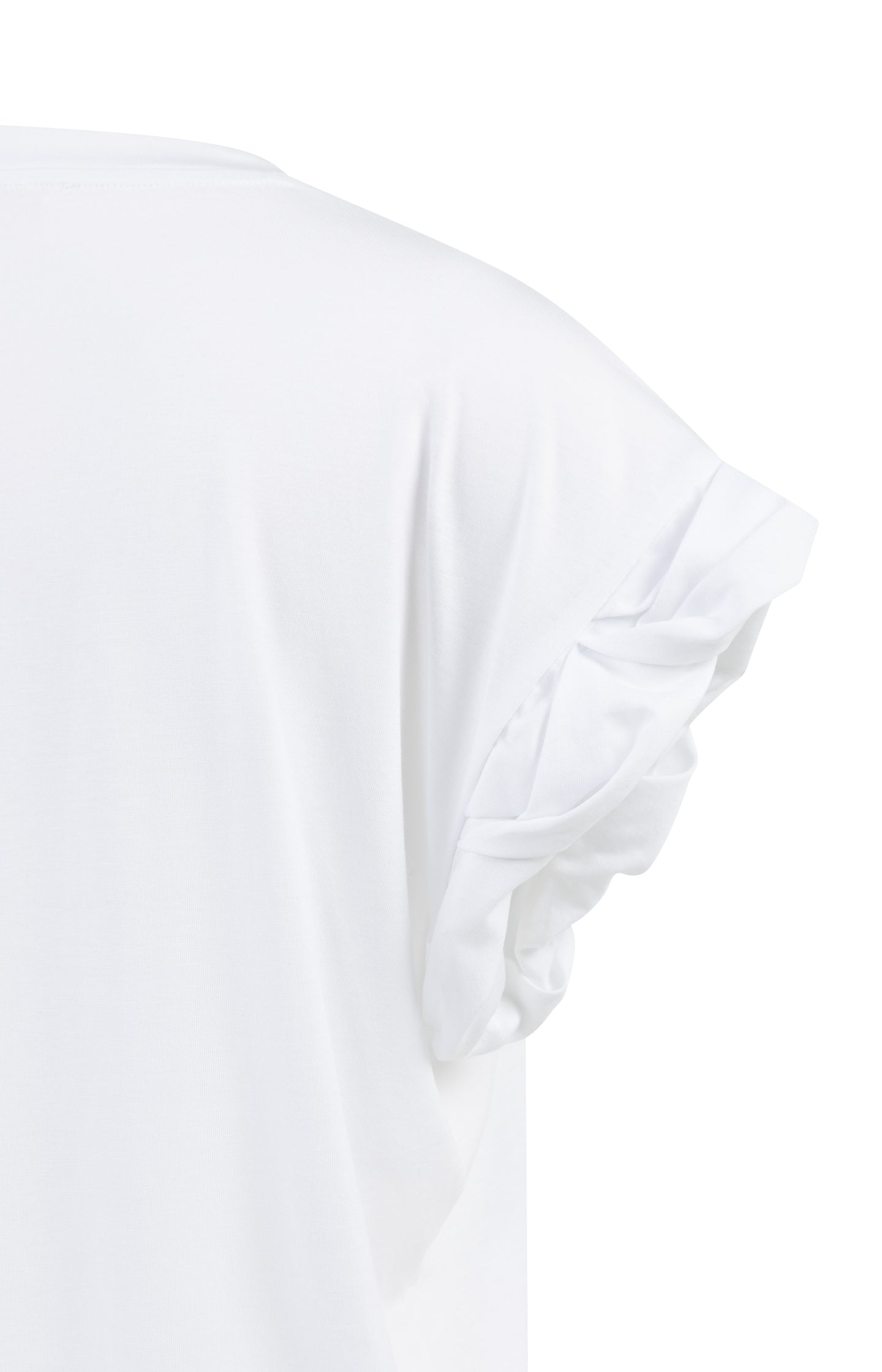 T-shirt with round neck and pleated, rolled-up sleeves