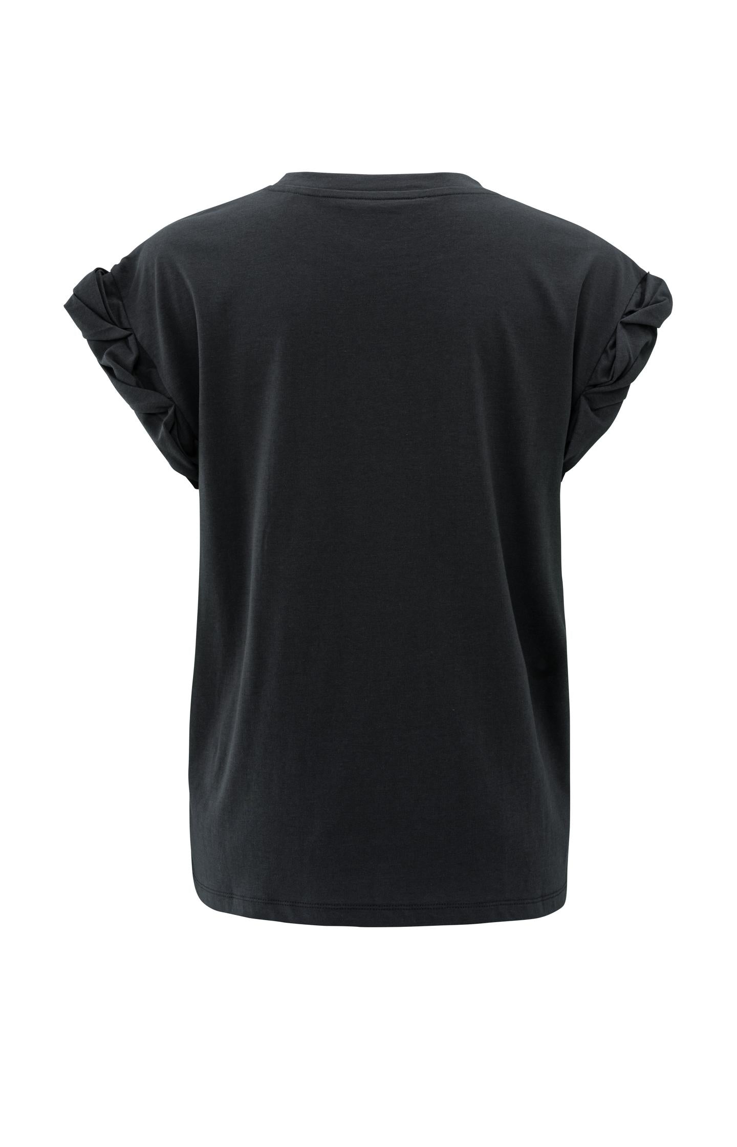 T-shirt with round neck and pleated, rolled-up sleeves