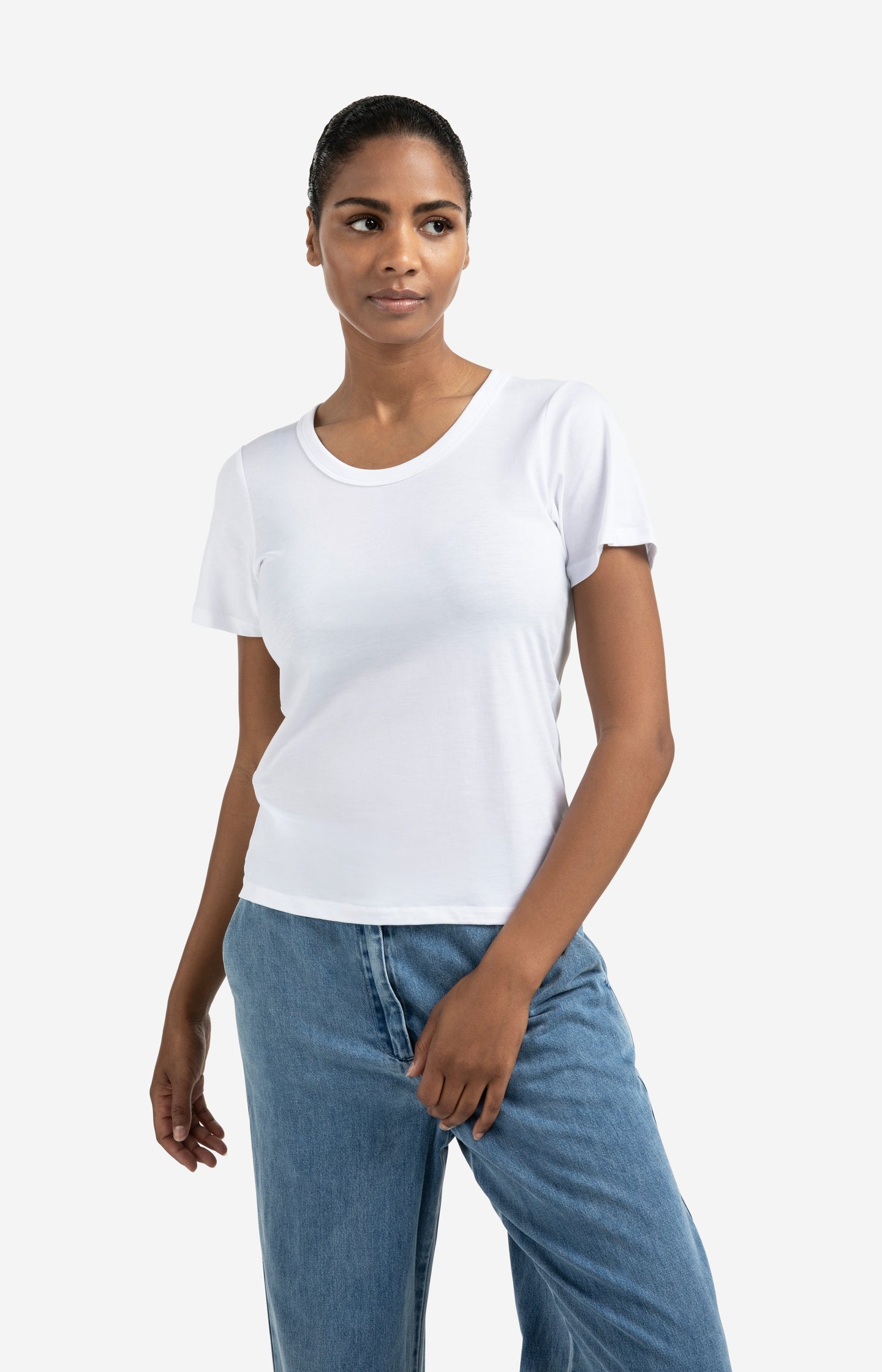 T-shirt with round ribbed neck