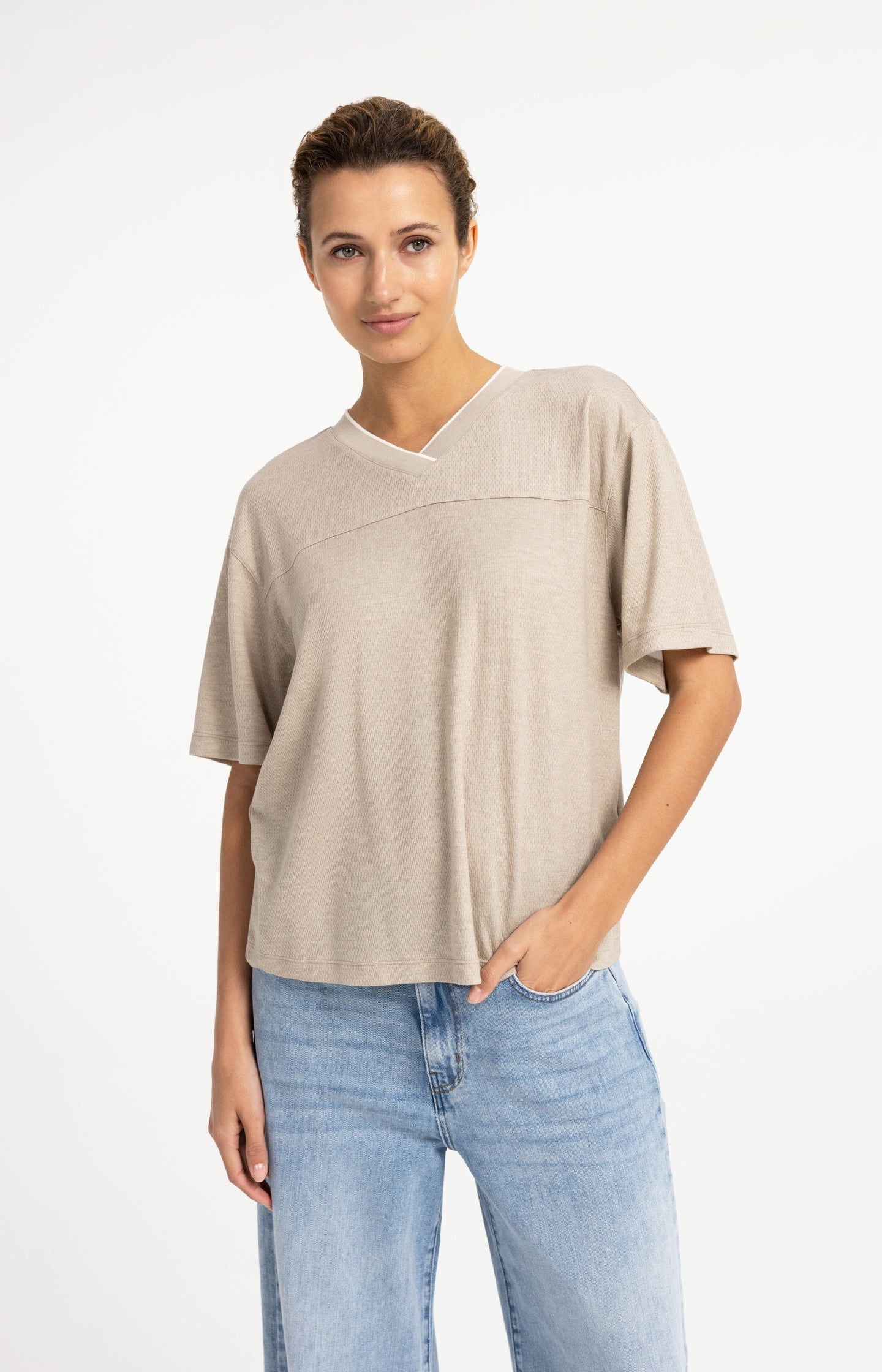 T-shirt with V-neck and subtle texture