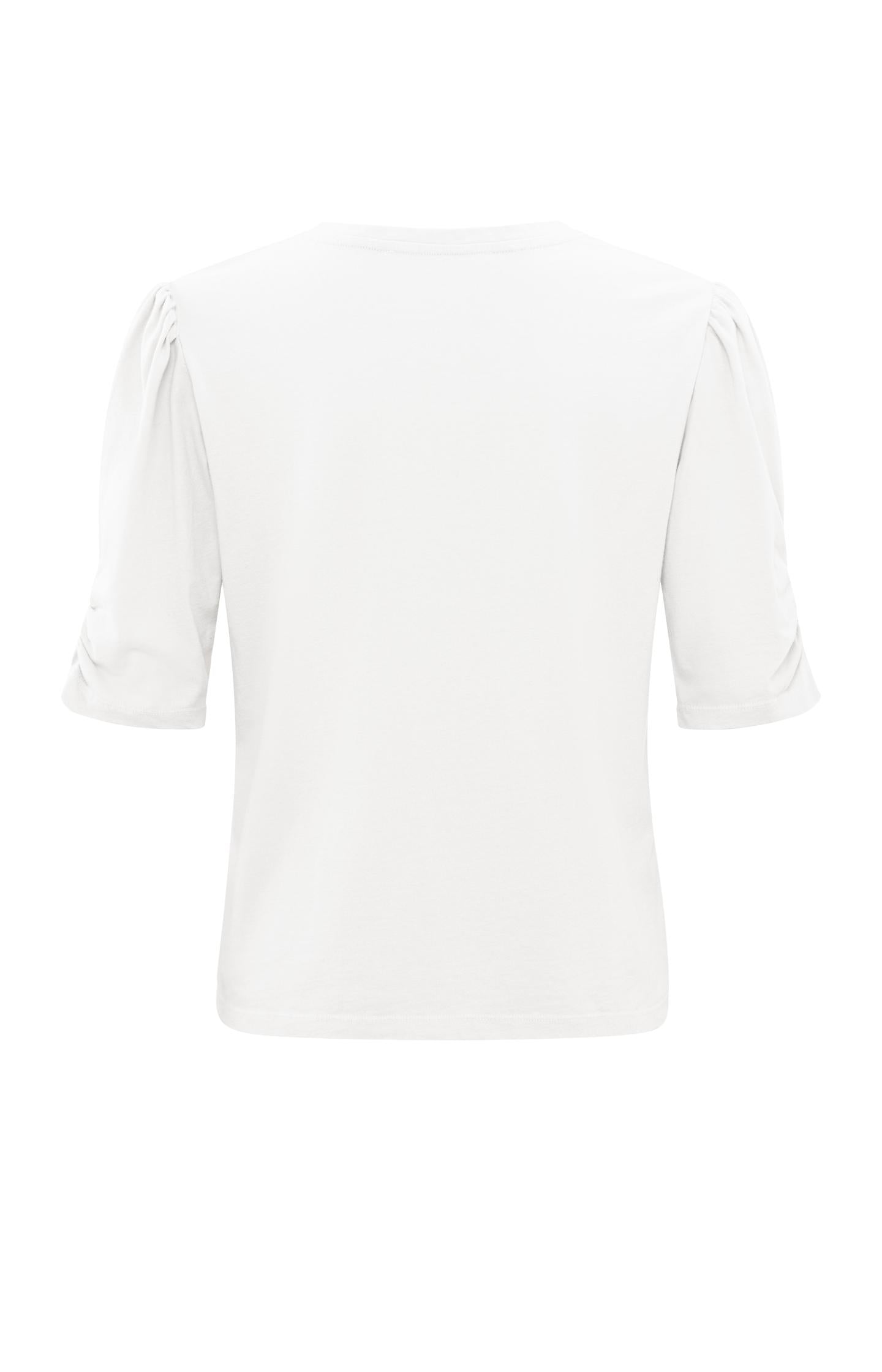 T-shirt with V-neck, half long sleeves and gathered seams - Blanc De Blanc White