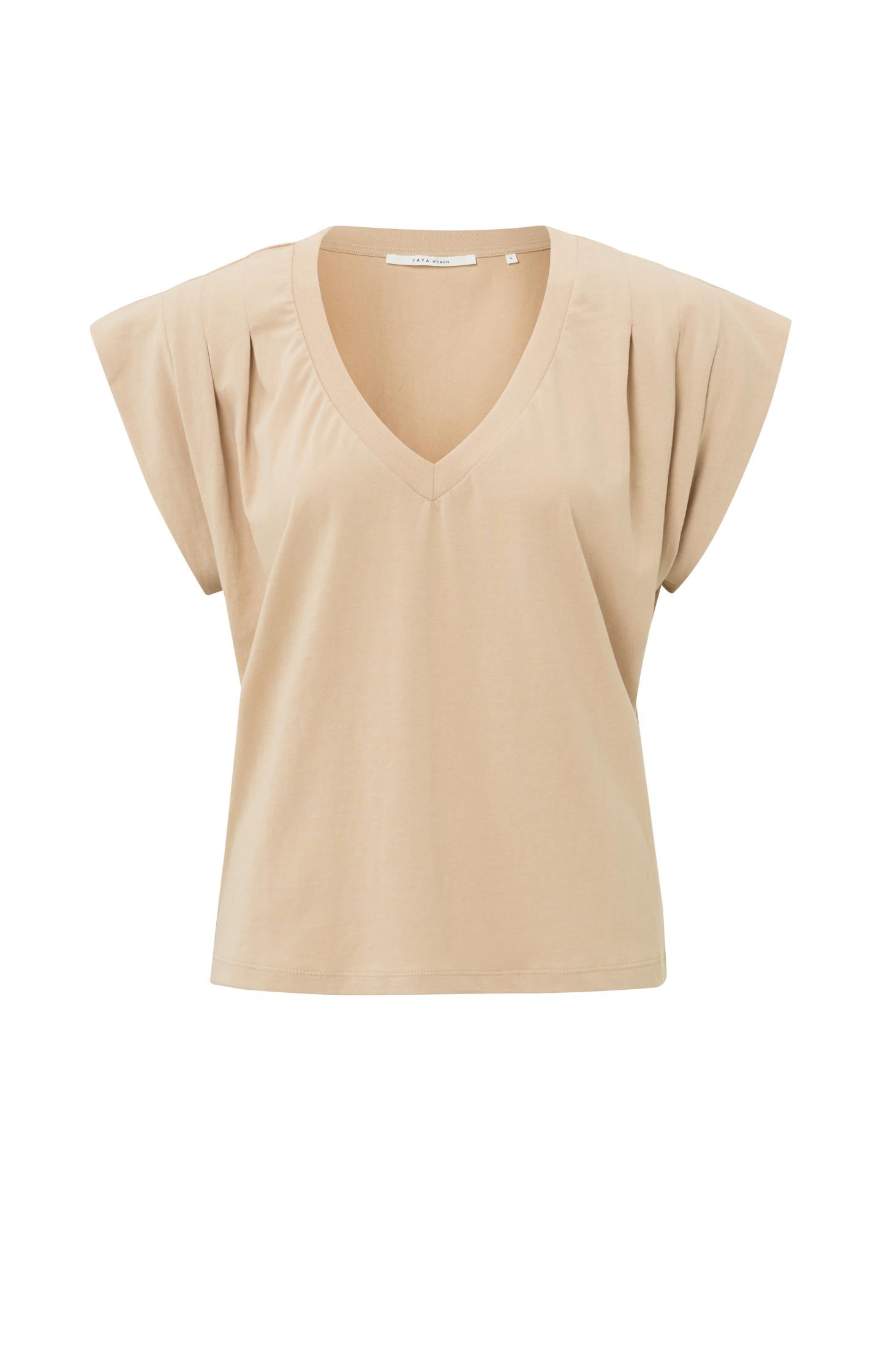 T-shirt with V-neck, short sleeves and pleated details - Type: product