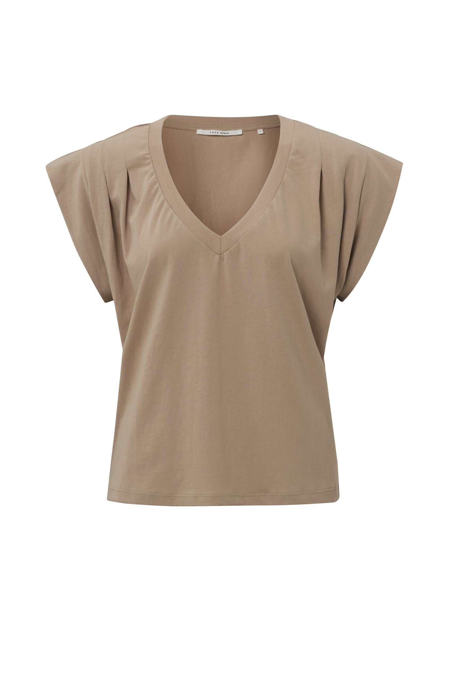 T-shirt with V-neck, short sleeves and pleated details - Type: product