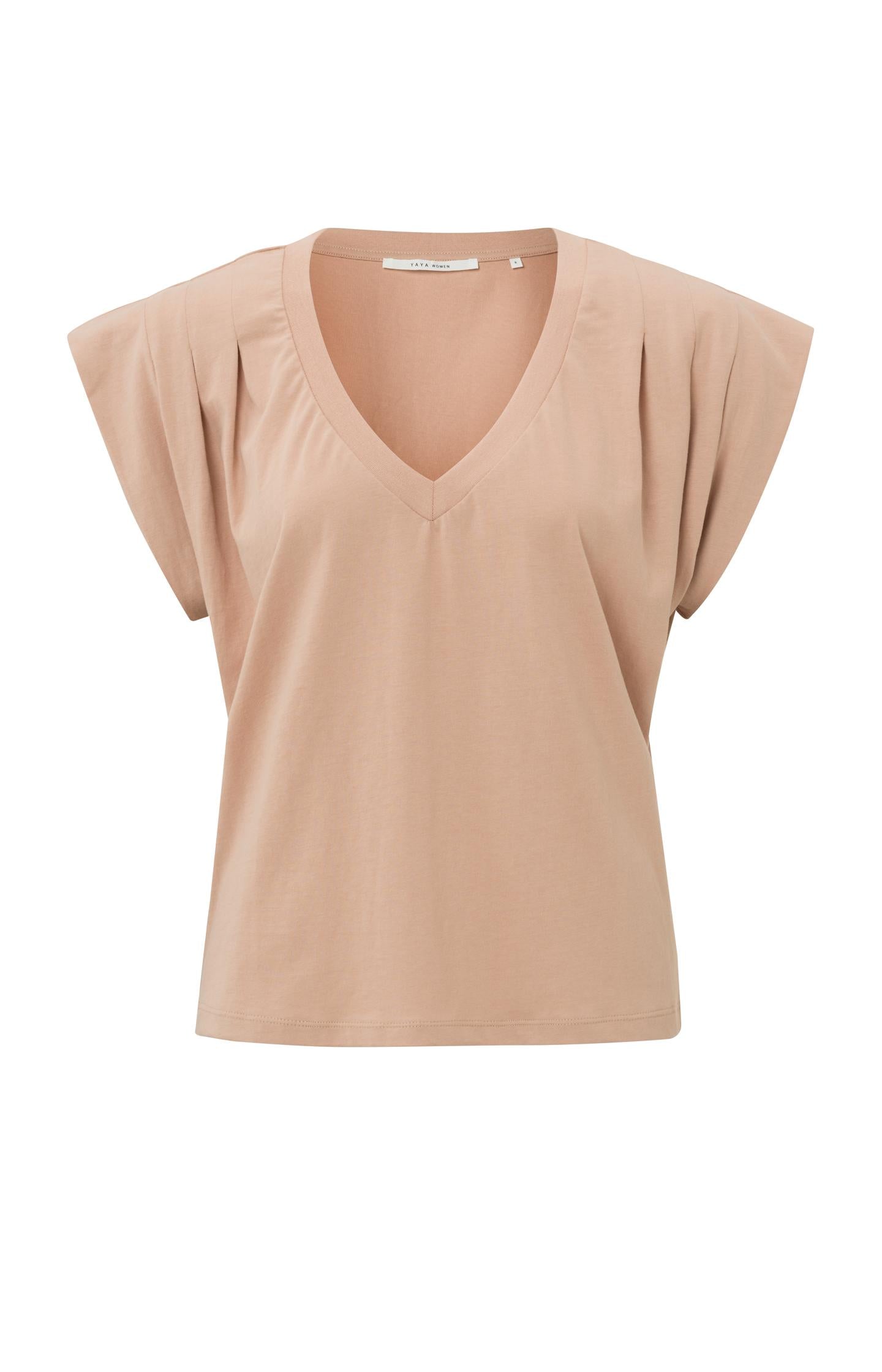 T-shirt with V-neck, short sleeves and pleated details - Type: product