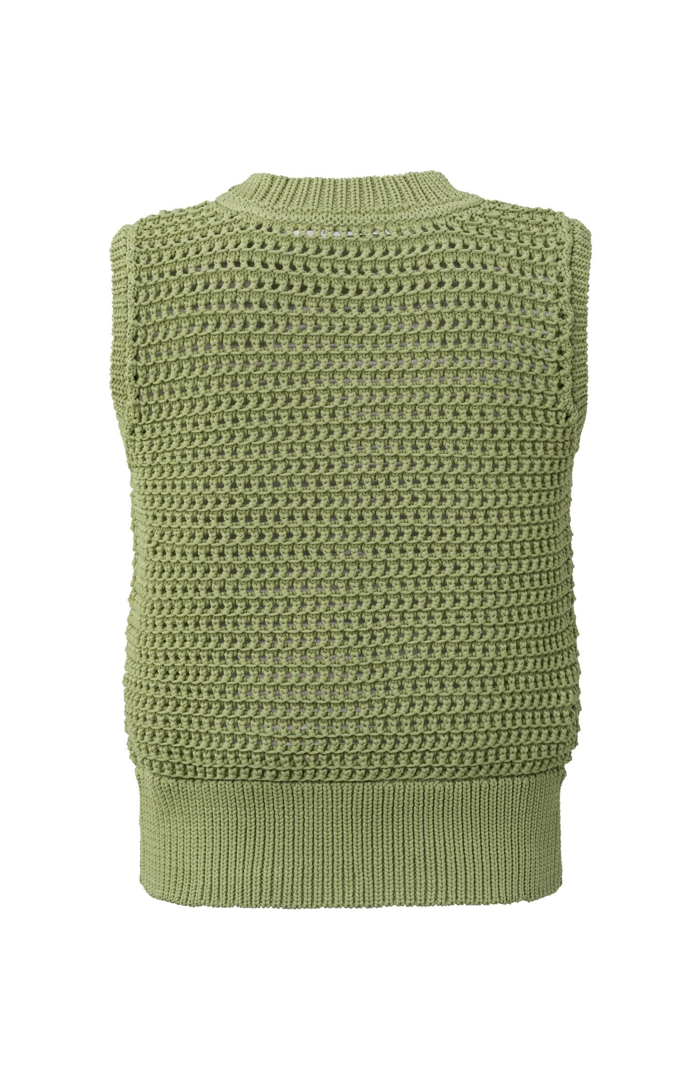 Tape yarn spencer with round neck and ribbed details - Sage Green