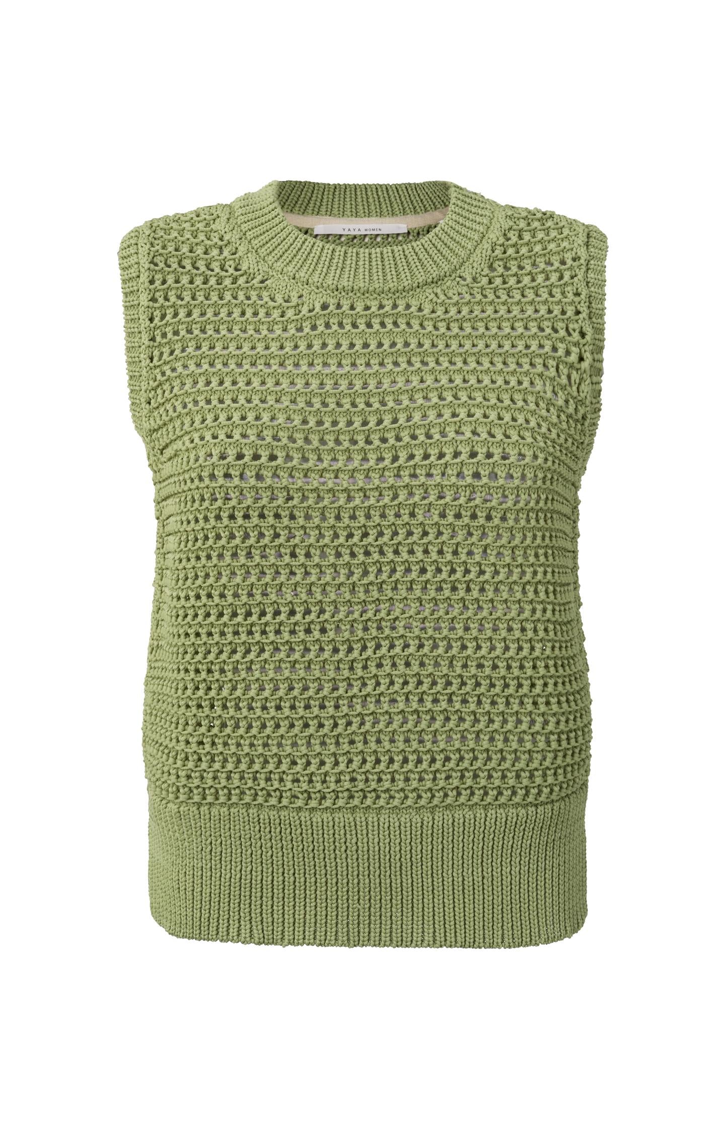 Tape yarn spencer with round neck and ribbed details - Sage Green - Type: product